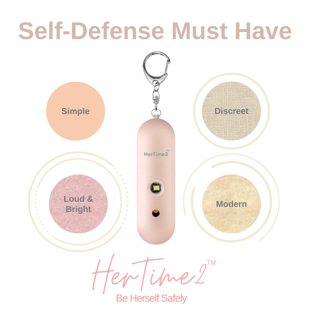 HerTime2 Personal Safety Alarm for Women - Loud Self Defense Siren, Waterproof Keychain with Strobe Light - Battery Powered, Rose Gold