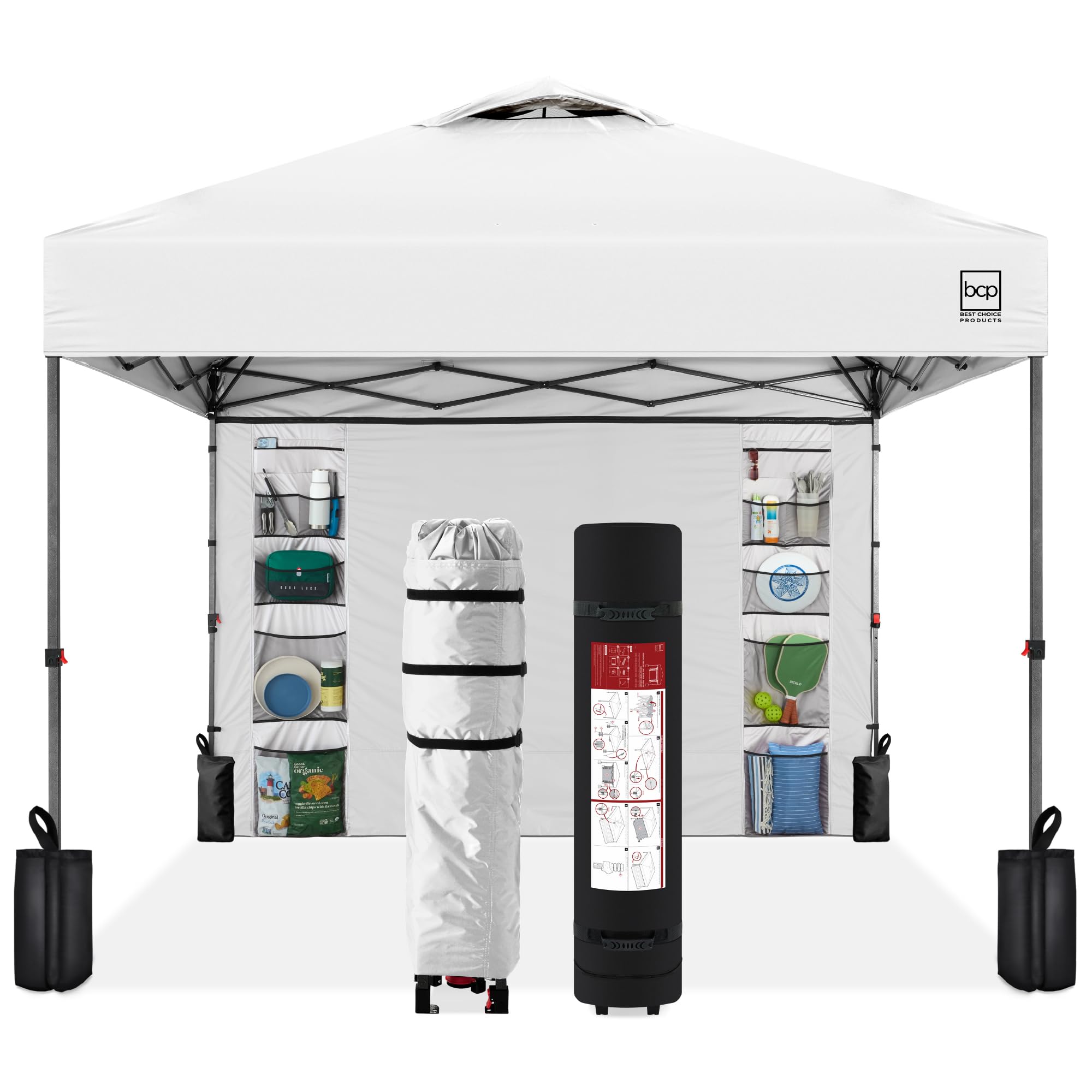 Best Choice Products 10x10ft Pop Up Canopy Tent with Sidewall, 1 Person 1 Minute Set Up, Carry Case, 4 Weight Bags - Pink/White