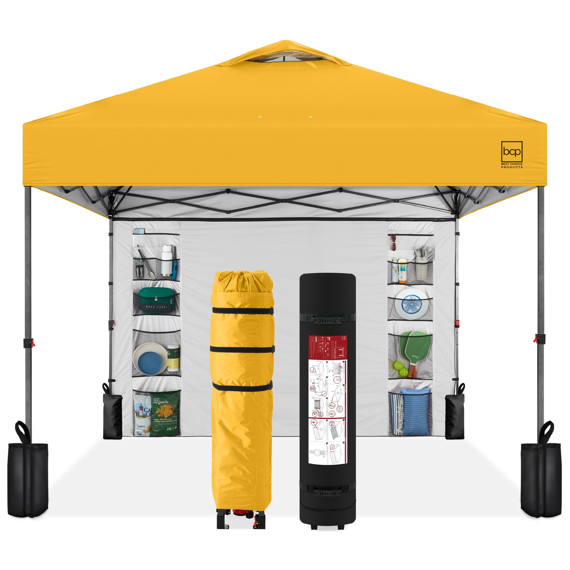 Best Choice Products 10x10ft Pop Up Canopy Tent with Sidewall, 1 Person 1 Minute Set Up, Carry Case, 4 Weight Bags - Pink/White