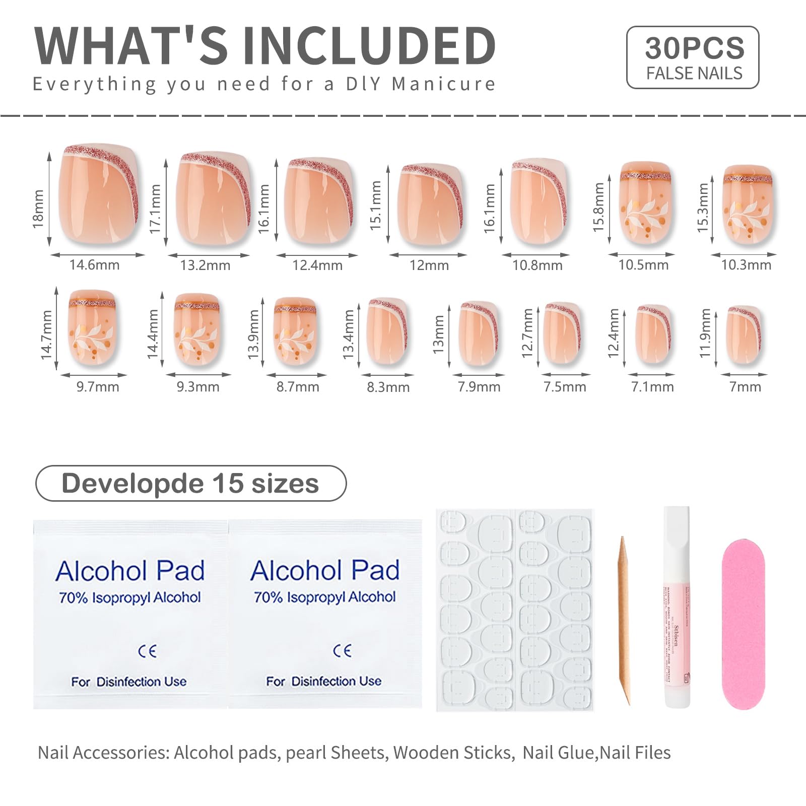 Summer French Press On Nails Short Almond, Cute Nude Pink Fake Nails with White French Tip & Brown Dot Detail, Glossy Gel Acrylic Stick On Nails, Perfect for Daily Wear & Gifts, New Packaging, 32PCS
