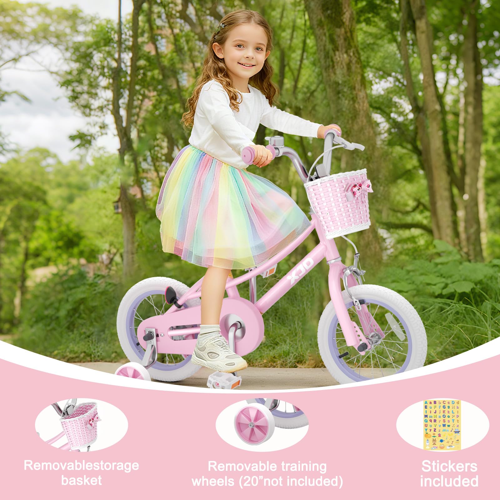 XJD Girls Bike for 2-12 Years Old Kids 12 14 16 20 Inch Toddler Bike,Retro Style Kids Bike with Training Wheels, 20 Inch Girl Bicycle with Kickstand
