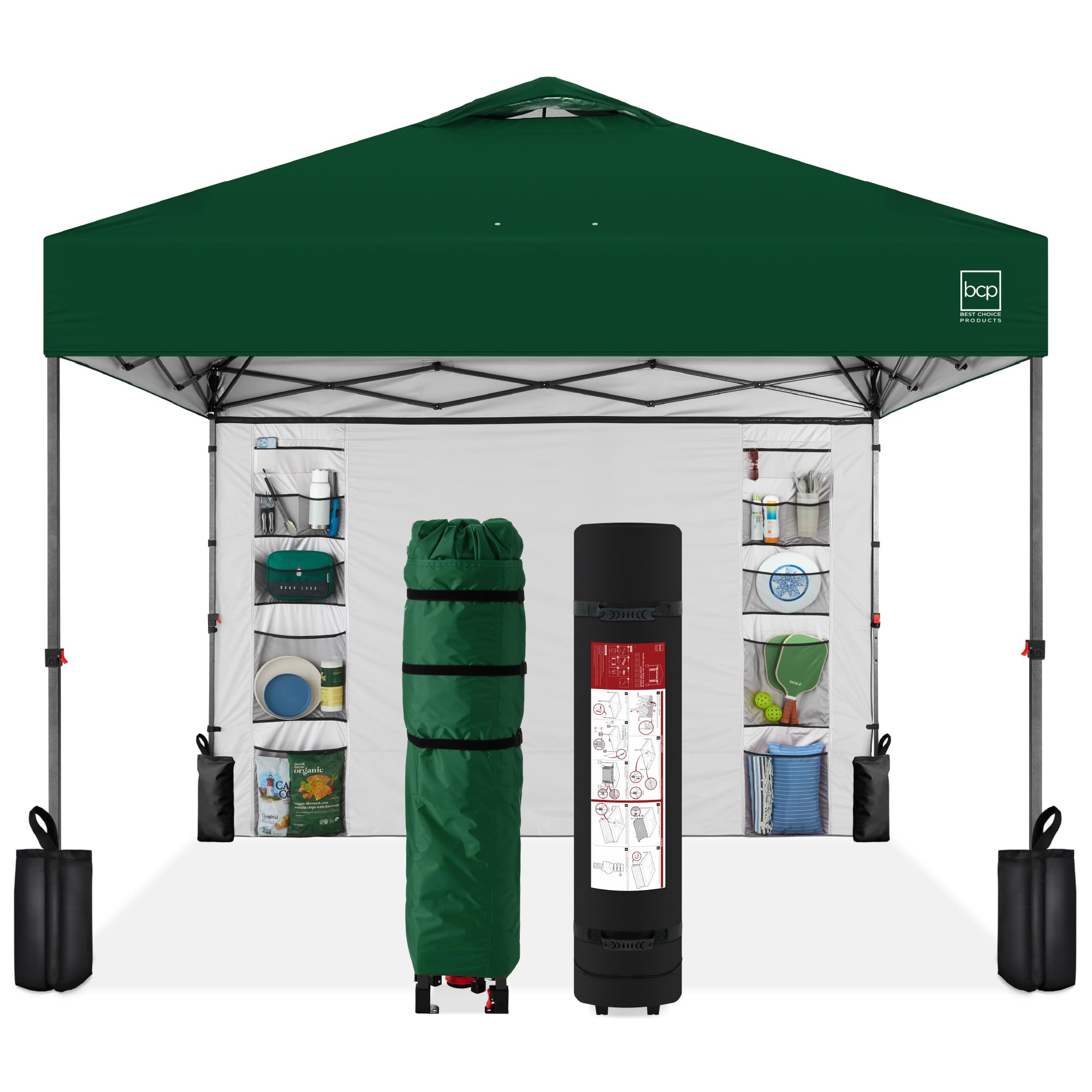 Best Choice Products 10x10ft Pop Up Canopy Tent with Sidewall, 1 Person 1 Minute Set Up, Carry Case, 4 Weight Bags - Pink/White