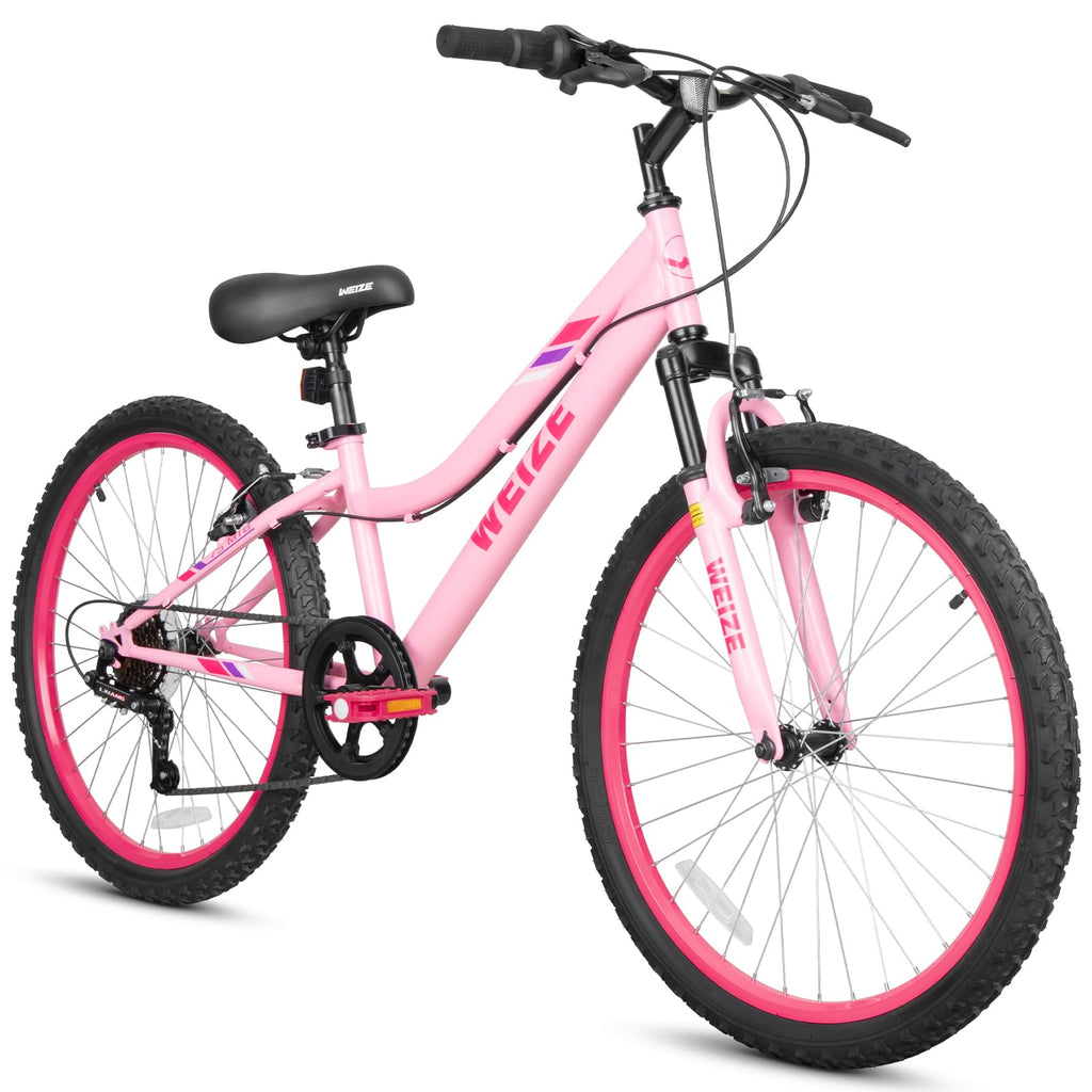 WEIZE 20 24 Inch Kids Mountain Bike,Kids Bike for Girls Age 6-14 Year Old,6 Speed Kid Bicycle with Front Suspension Fork,Adjustable Seat Height,High-Carbon Steel Frame,Ideal for Girl Adventurers
