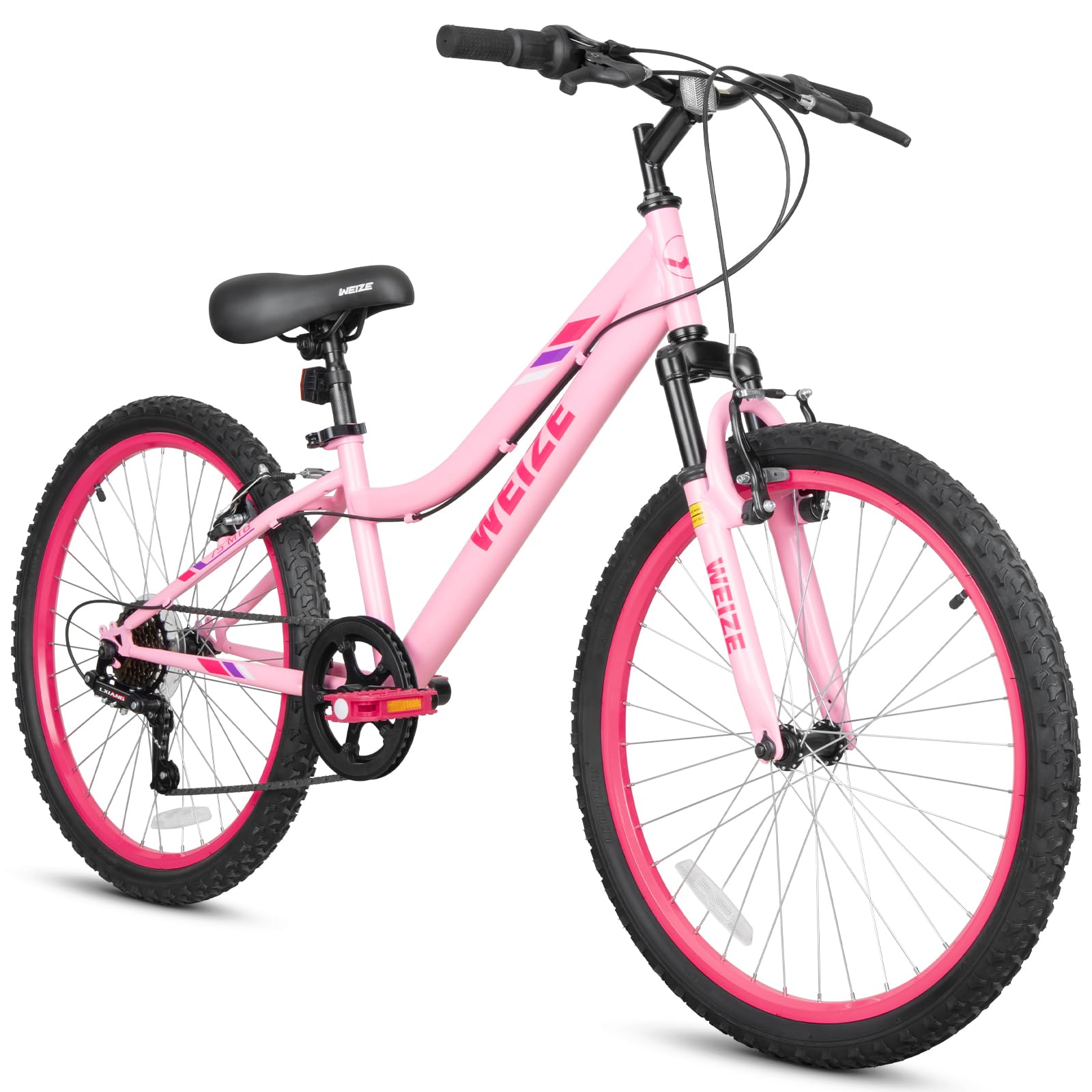 WEIZE 20 24 Inch Kids Mountain Bike,Kids Bike for Girls Age 6-14 Year Old,6 Speed Kid Bicycle with Front Suspension Fork,Adjustable Seat Height,High-Carbon Steel Frame,Ideal for Girl Adventurers