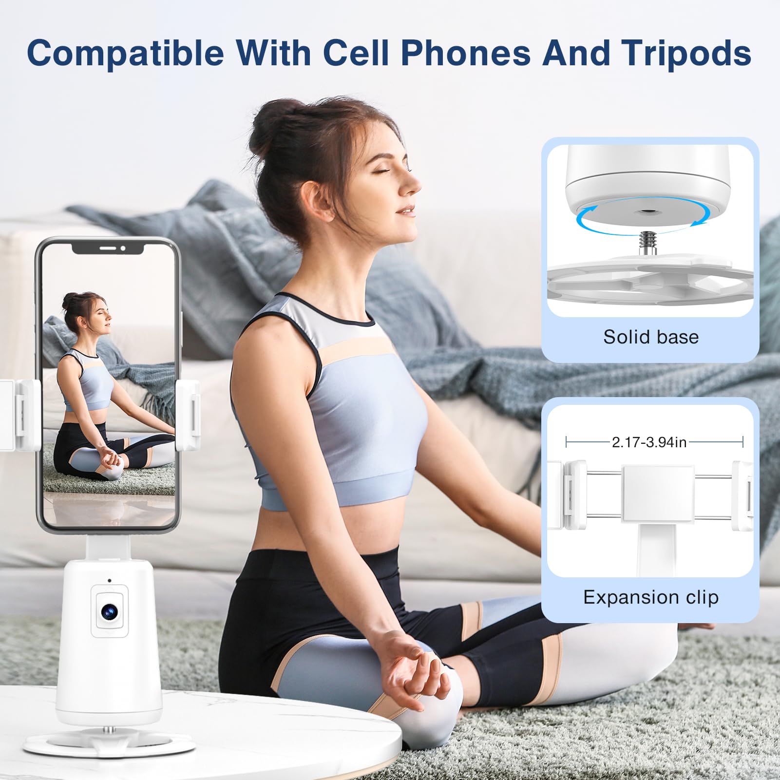 Auto Face Tracking Tripod 360° Rotating Cell Phone Photo and Video Kits Stand, No App, Camera Stand with Remote and Gesture Control, Rechargeable Smart Shooting Stand for Live Recording Tiktok（Black）