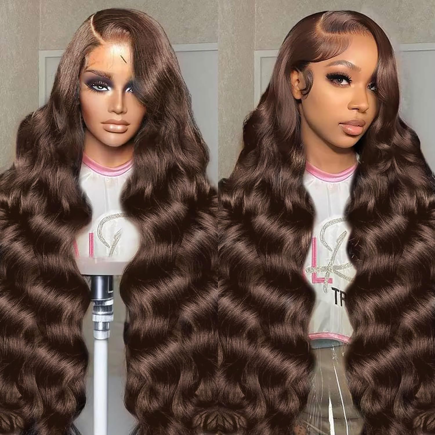 30inch Chocolate Brown Lace Front Wig Human Hair 13x6 Hd Lace Frontal Wigs Human Hair 200 Density Body Wave Chocolate Brown Wig Human Hair pre Plucked Colored Wigs for Women