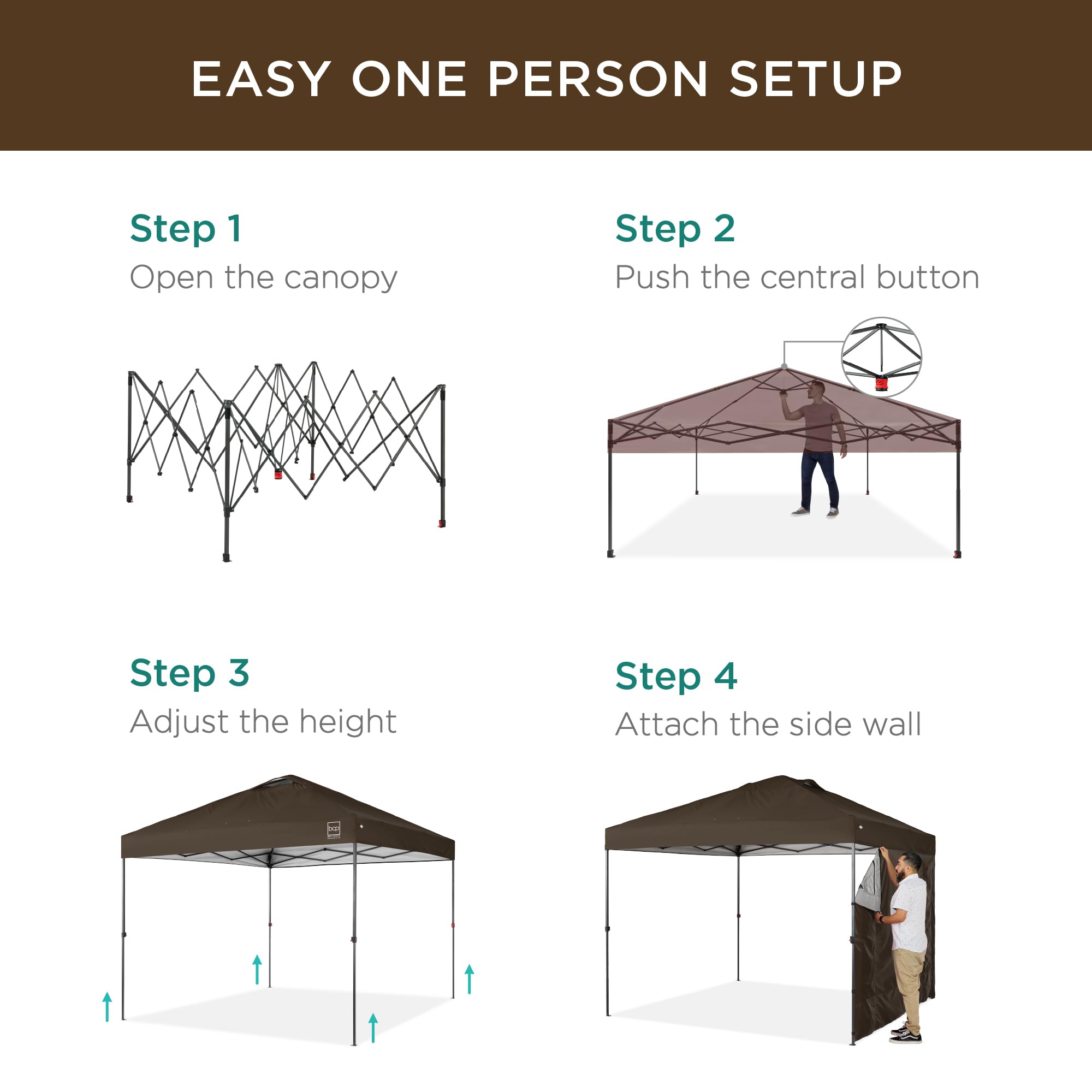 Best Choice Products 10x10ft Pop Up Canopy Tent with Sidewall, 1 Person 1 Minute Set Up, Carry Case, 4 Weight Bags - Pink/White