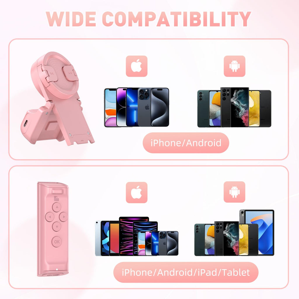 MILOUZ Remote Control Scrolling for Tiktok with Phone Stand,Page Turner for Kindle App E-Book,Bluetooth Camera Shutter Remote for iPhone, Android,iOS,iPad,Tablet (Purple)