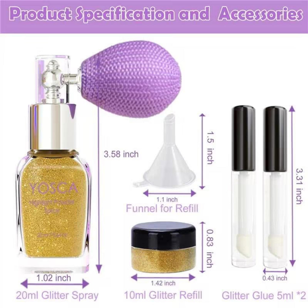 Yosca Body Glitter Spray, 30ML Loose Laser Body Shimmer Powder Holographic Hair Spray Silver Glitter Sparkle Highlighter Makeup Festival Rave Accessories for Clothes Hair Face Nail Art - Rainy Rainbow