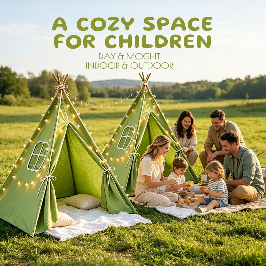 6 Pack Teepee Tent for Kids,Collapsible Kids Teepee Tent with 10 Ft String Lights,White Kid Teepee Boys Girls Indoor Outdoor Slumber Party Sleepover Party