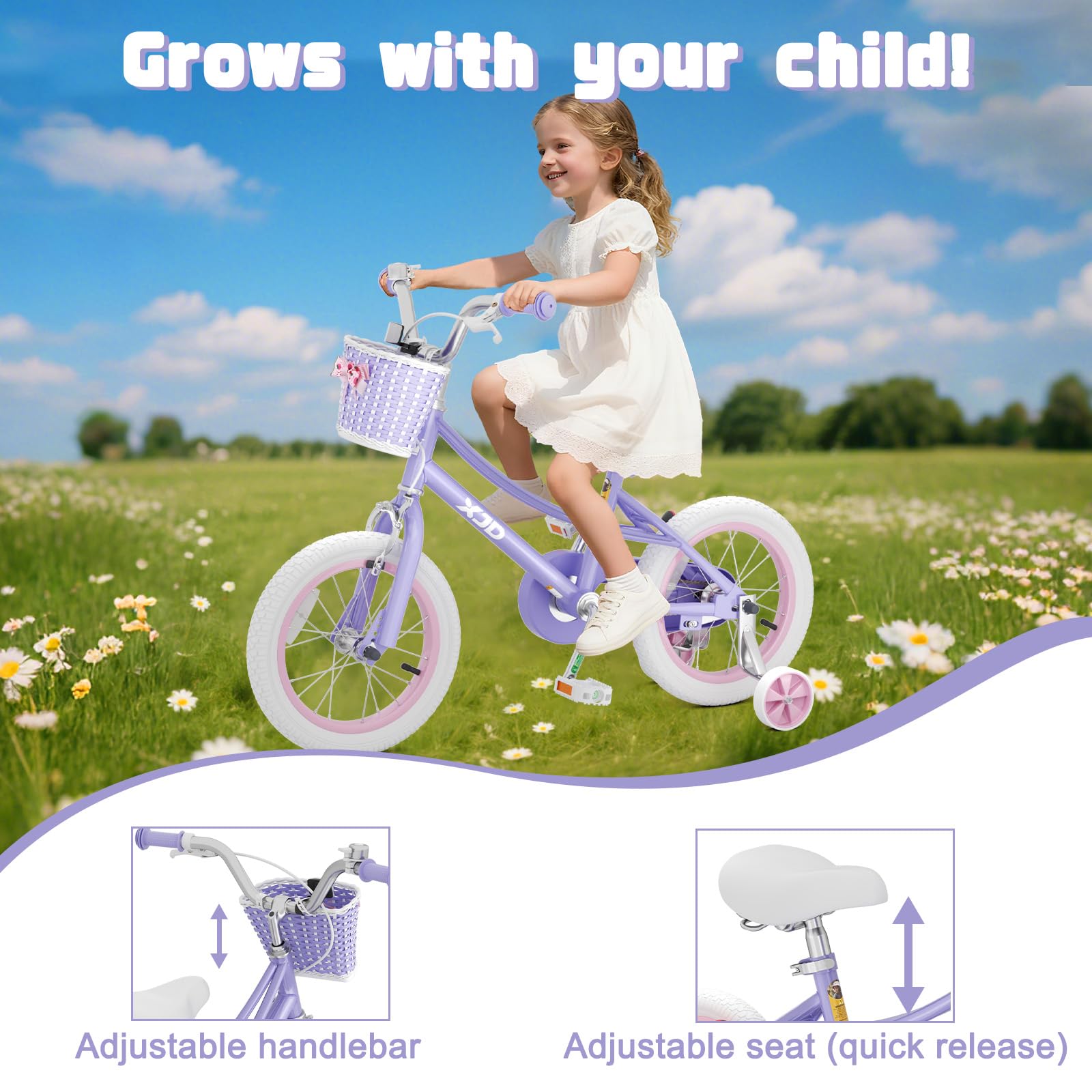 XJD Girls Bike for 2-12 Years Old Kids 12 14 16 20 Inch Toddler Bike,Retro Style Kids Bike with Training Wheels, 20 Inch Girl Bicycle with Kickstand
