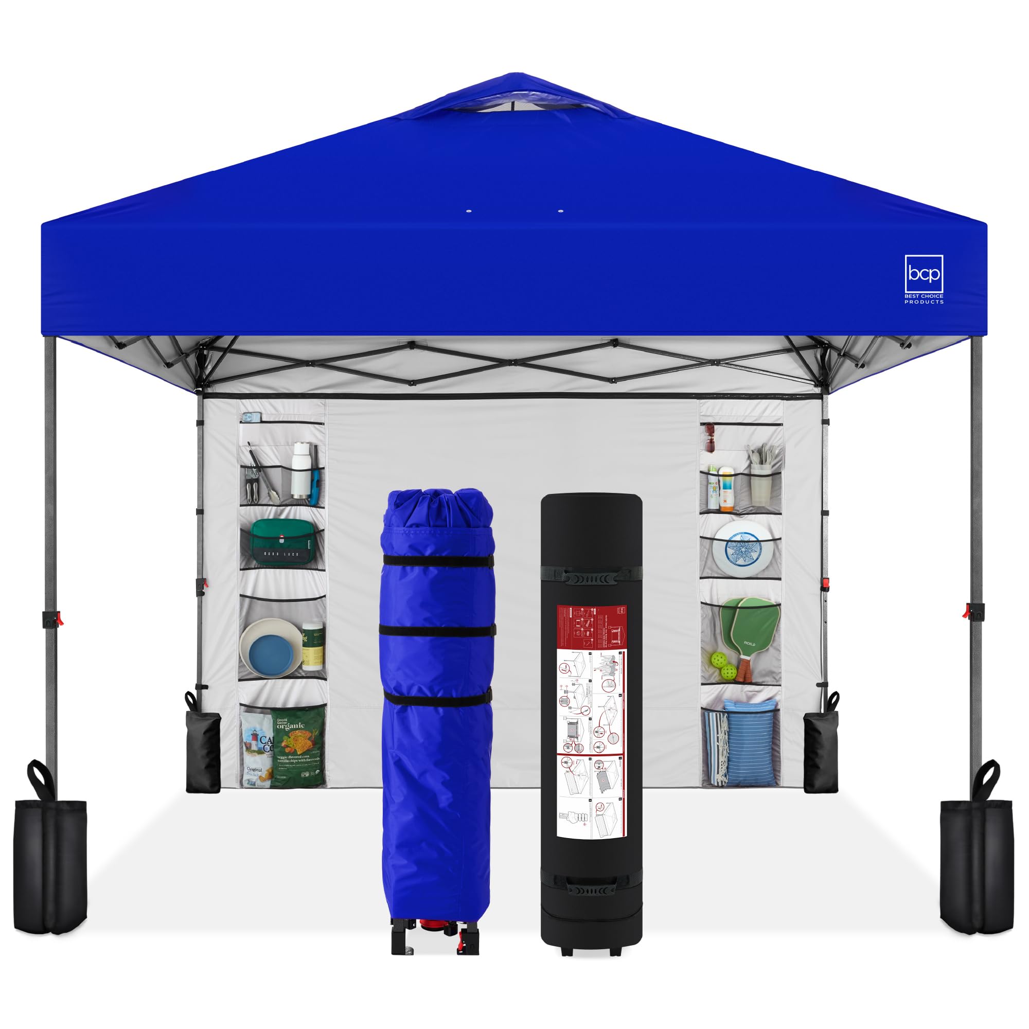 Best Choice Products 10x10ft Pop Up Canopy Tent with Sidewall, 1 Person 1 Minute Set Up, Carry Case, 4 Weight Bags - Pink/White