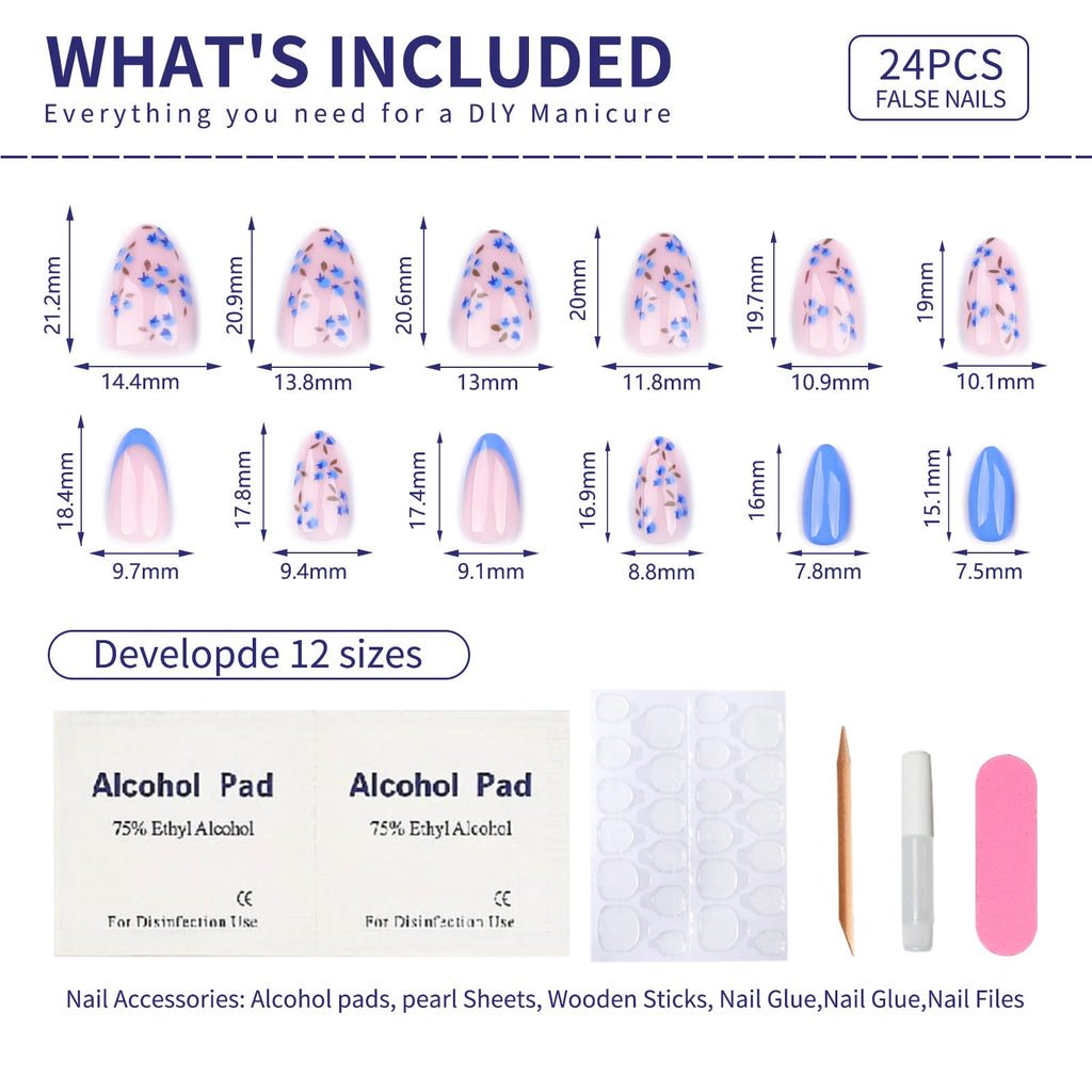 Summer French Press On Nails Short Almond, Cute Nude Pink Fake Nails with White French Tip & Brown Dot Detail, Glossy Gel Acrylic Stick On Nails, Perfect for Daily Wear & Gifts, New Packaging, 32PCS