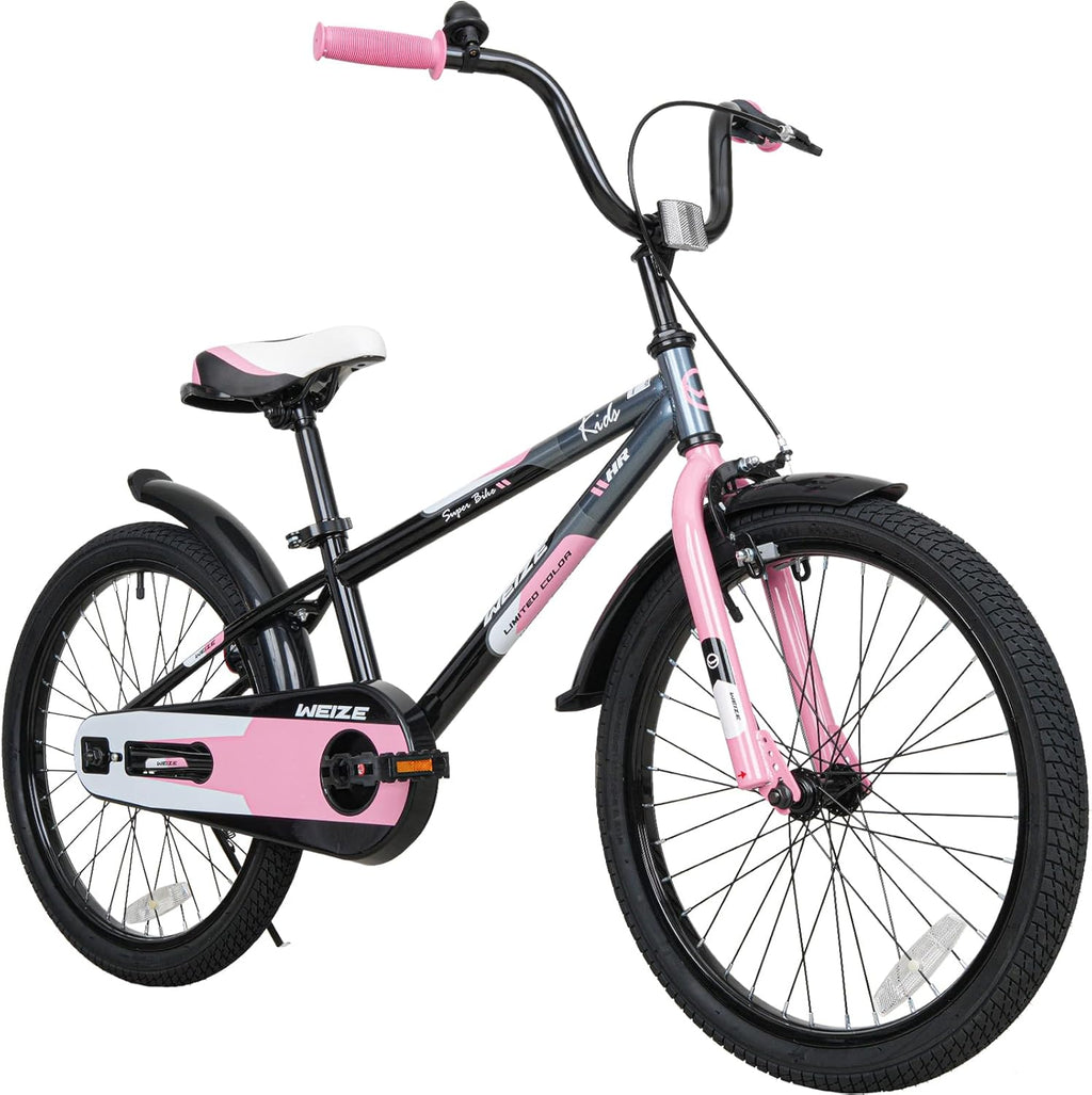 WEIZE Kids Bike, 20 Inch Children Bicycle for Boys & Girls Ages 6-12 Years Old, Rider Height 48-60 Inch, Adjustable Seat & Handlebars, Coaster Brake, Pinkblack