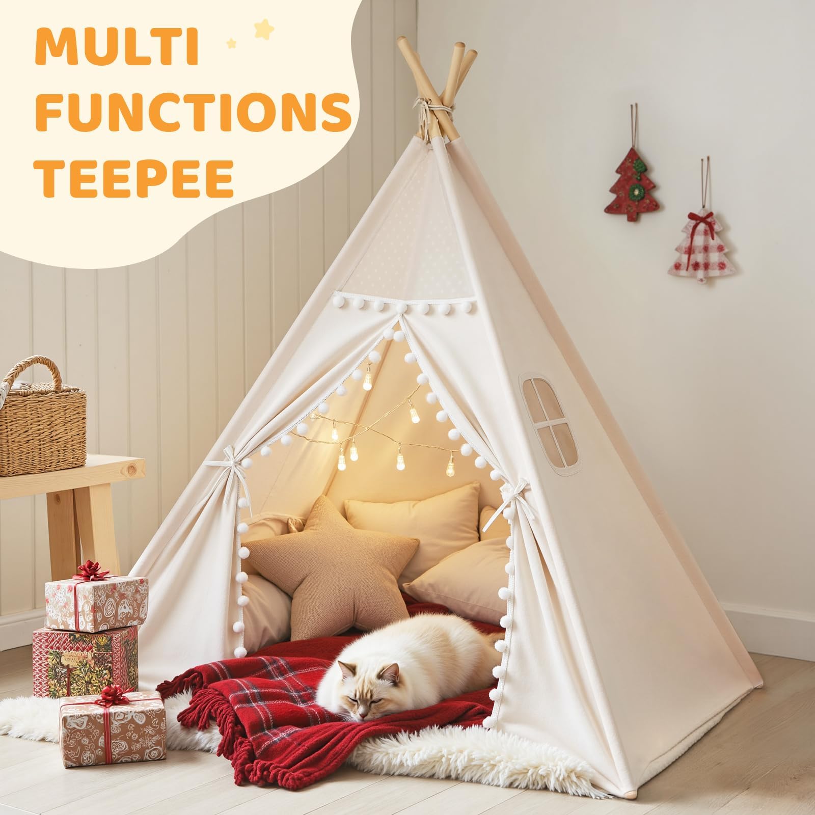 Kids Teepee Tent for Kids, Kid Play Tents for Girls & Boys, Gifts Playhouse for Indoor Outdoor Games, Toddler Toys House for Baby (Tee Pee for Child)