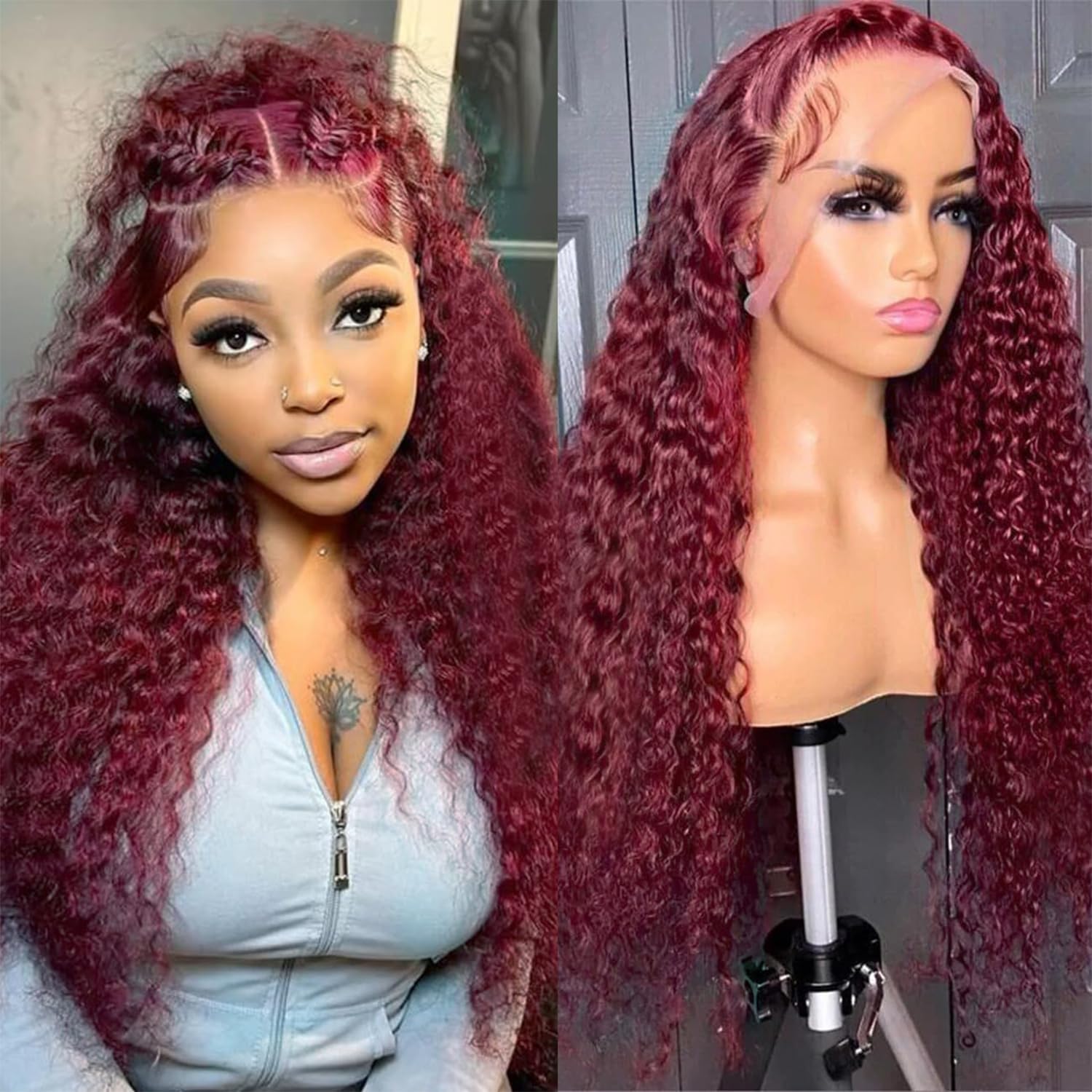 Nsvnsv 30 Inch 13x6 Deep Wave Lace Front Wigs Human Hair HD Full Lace Frontal Wigs Pre Plucked Bleached Knots 180% Density Deep Curly Human Hair Wig Natural Color