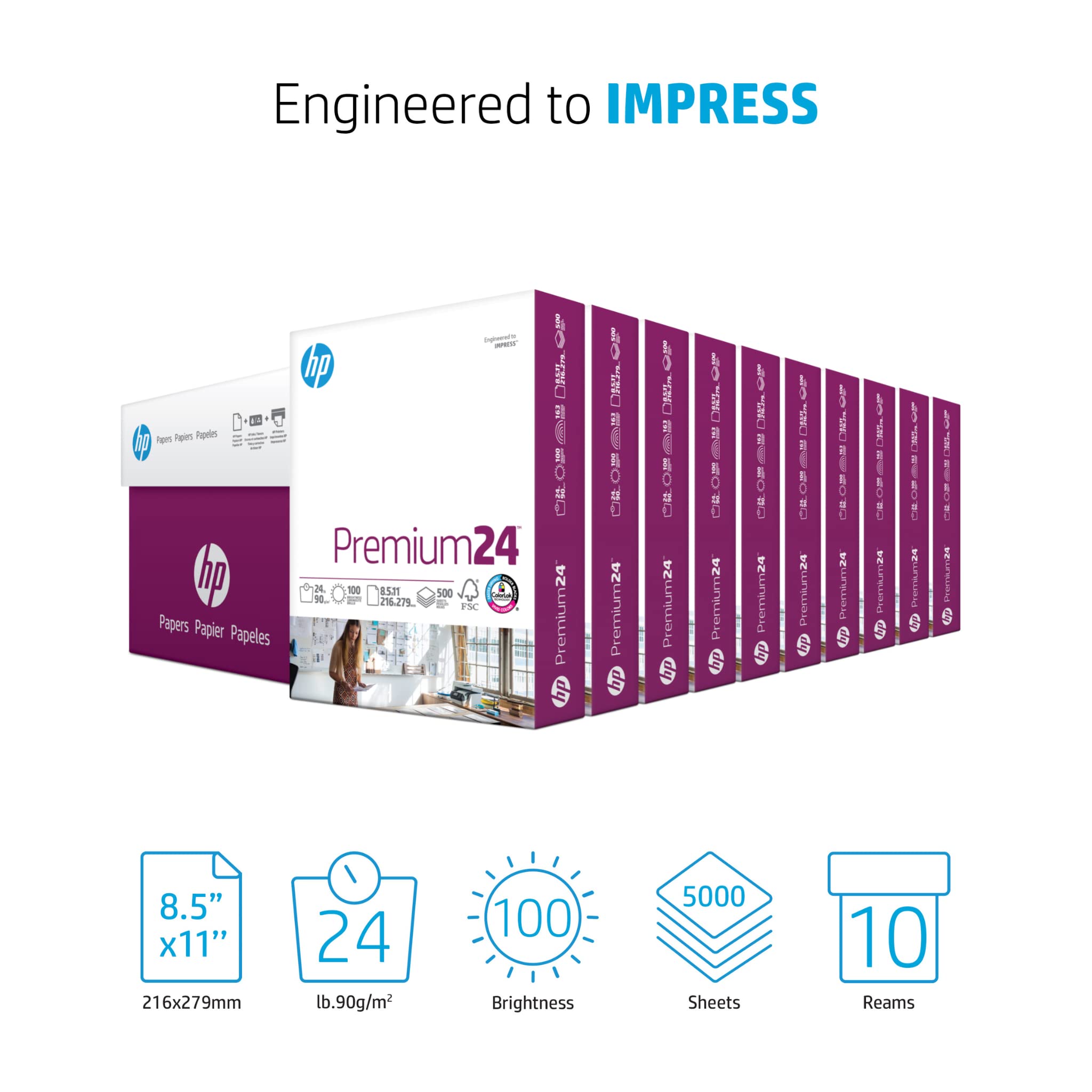 HP Paper Printer | 8.5 x 11 Paper | Premium 32 lb | 1 Ream - 500 Sheets | 100 Bright | Made in USA - FSC Certified | 113100R