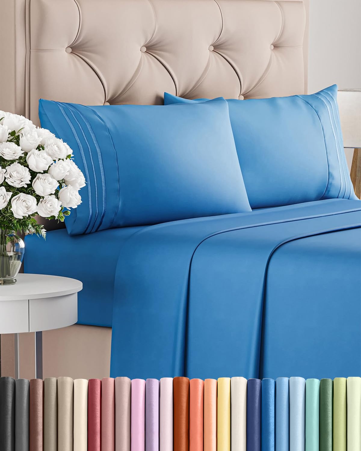 Queen Size 4 Piece Sheet Set - Comfy Breathable & Cooling Sheets - Hotel Luxury Bed Sheets for Women & Men - Deep Pockets, Easy-Fit, Extra Soft and Wrinkle Free Sheets - White Oeko-Tex Bed Sheet Set