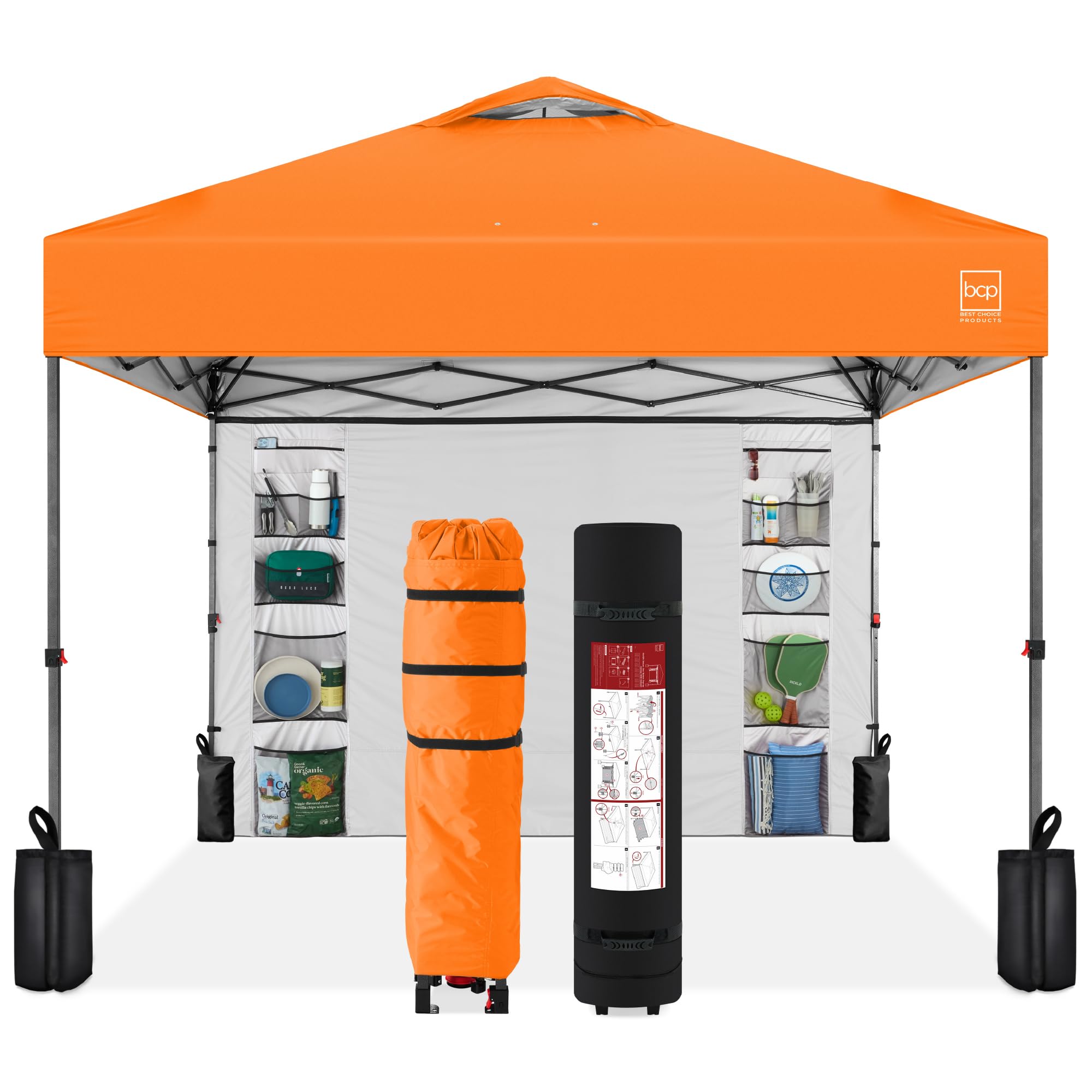 Best Choice Products 10x10ft Pop Up Canopy Tent with Sidewall, 1 Person 1 Minute Set Up, Carry Case, 4 Weight Bags - Pink/White