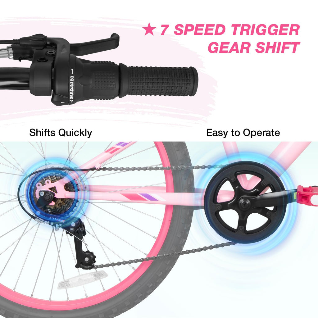 WEIZE 20 24 Inch Kids Mountain Bike,Kids Bike for Girls Age 6-14 Year Old,6 Speed Kid Bicycle with Front Suspension Fork,Adjustable Seat Height,High-Carbon Steel Frame,Ideal for Girl Adventurers