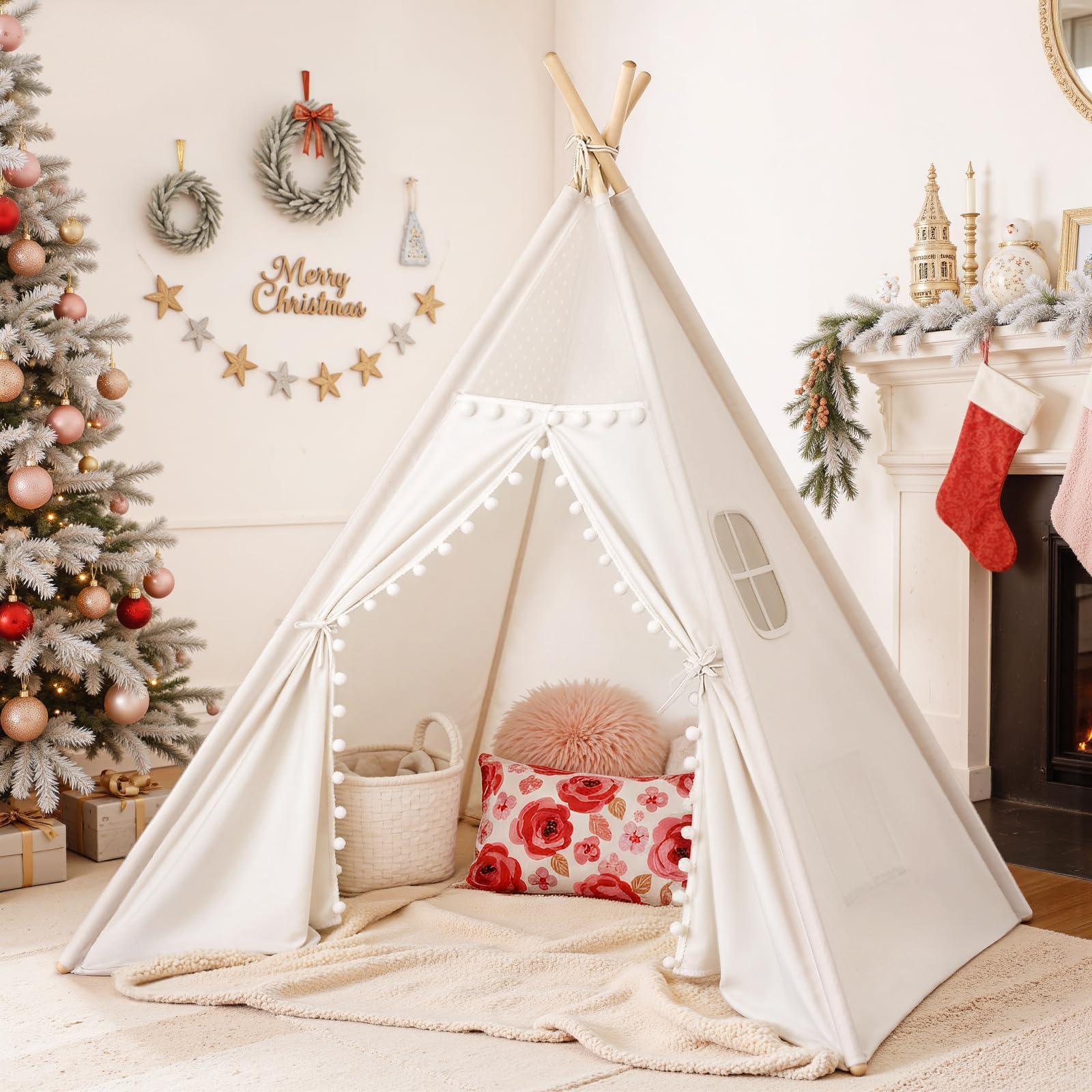 Kids Teepee Tent for Kids, Kid Play Tents for Girls & Boys, Gifts Playhouse for Indoor Outdoor Games, Toddler Toys House for Baby (Tee Pee for Child)