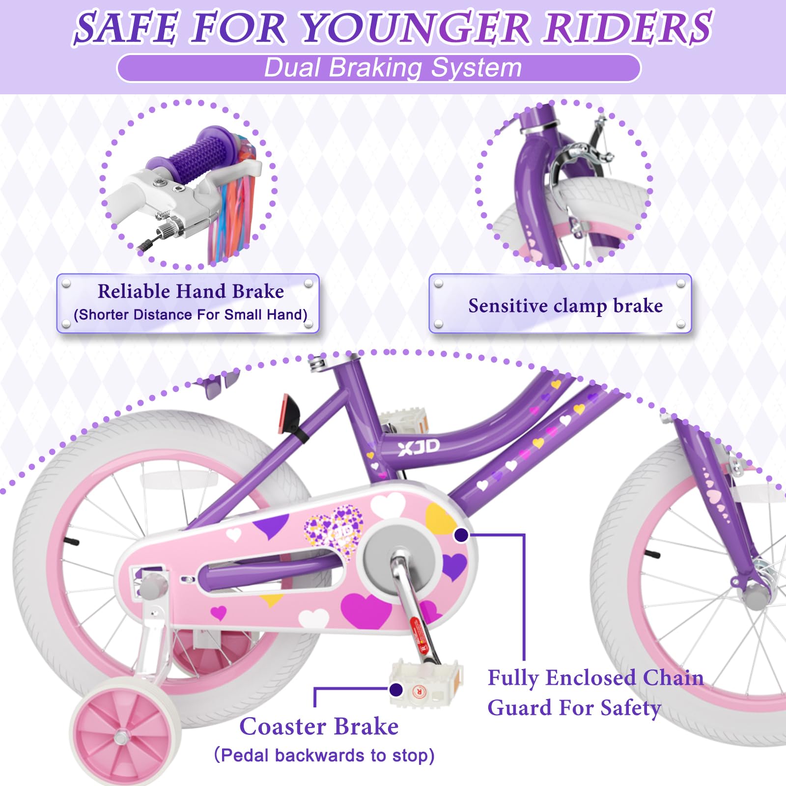 XJD Girls Bike for 2-12 Years Old Kids 12 14 16 20 Inch Toddler Bike,Retro Style Kids Bike with Training Wheels, 20 Inch Girl Bicycle with Kickstand
