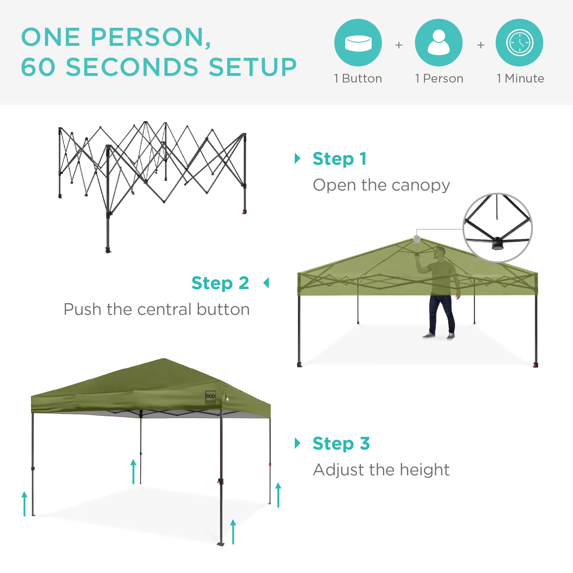 Best Choice Products 10x10ft Pop Up Canopy Tent with Sidewall, 1 Person 1 Minute Set Up, Carry Case, 4 Weight Bags - Pink/White