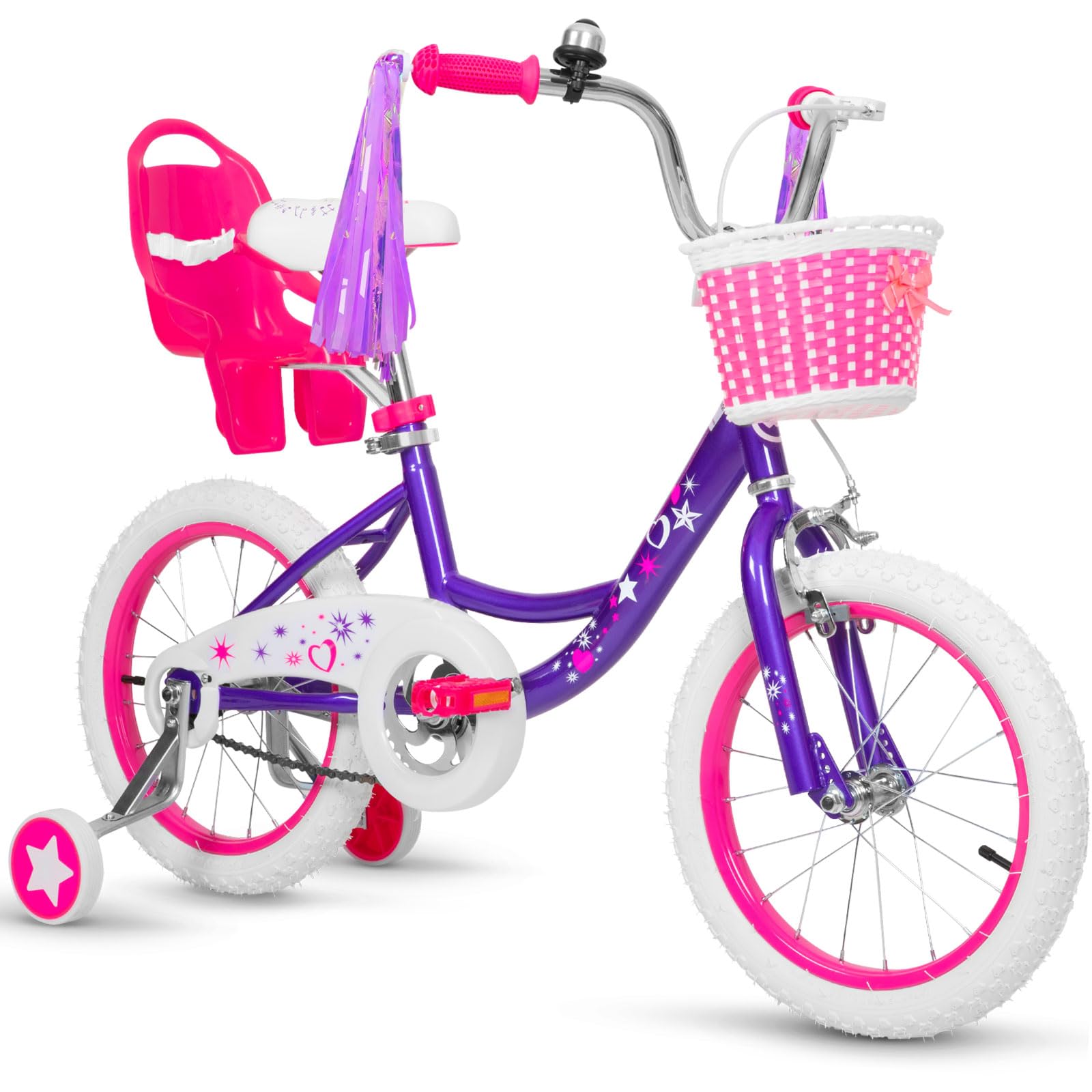 WEIZE Girls Bike for 3-12 Years Old Kids, 14 16 20 Inch Kids Bike with Training Wheels, Streamers, Basket and Doll Seat, Children Bicycles with Coaster Brake, Multiple Colors