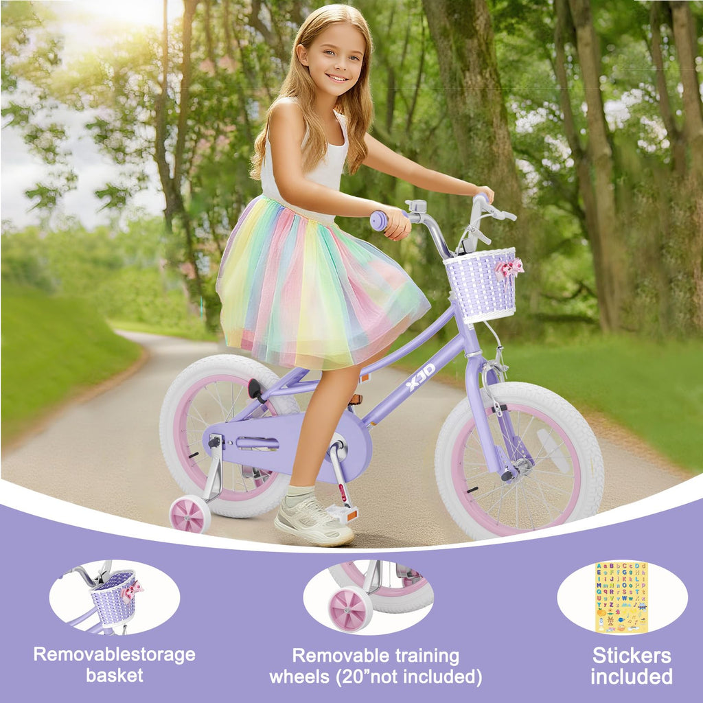 XJD Girls Bike for 2-12 Years Old Kids 12 14 16 20 Inch Toddler Bike,Retro Style Kids Bike with Training Wheels, 20 Inch Girl Bicycle with Kickstand