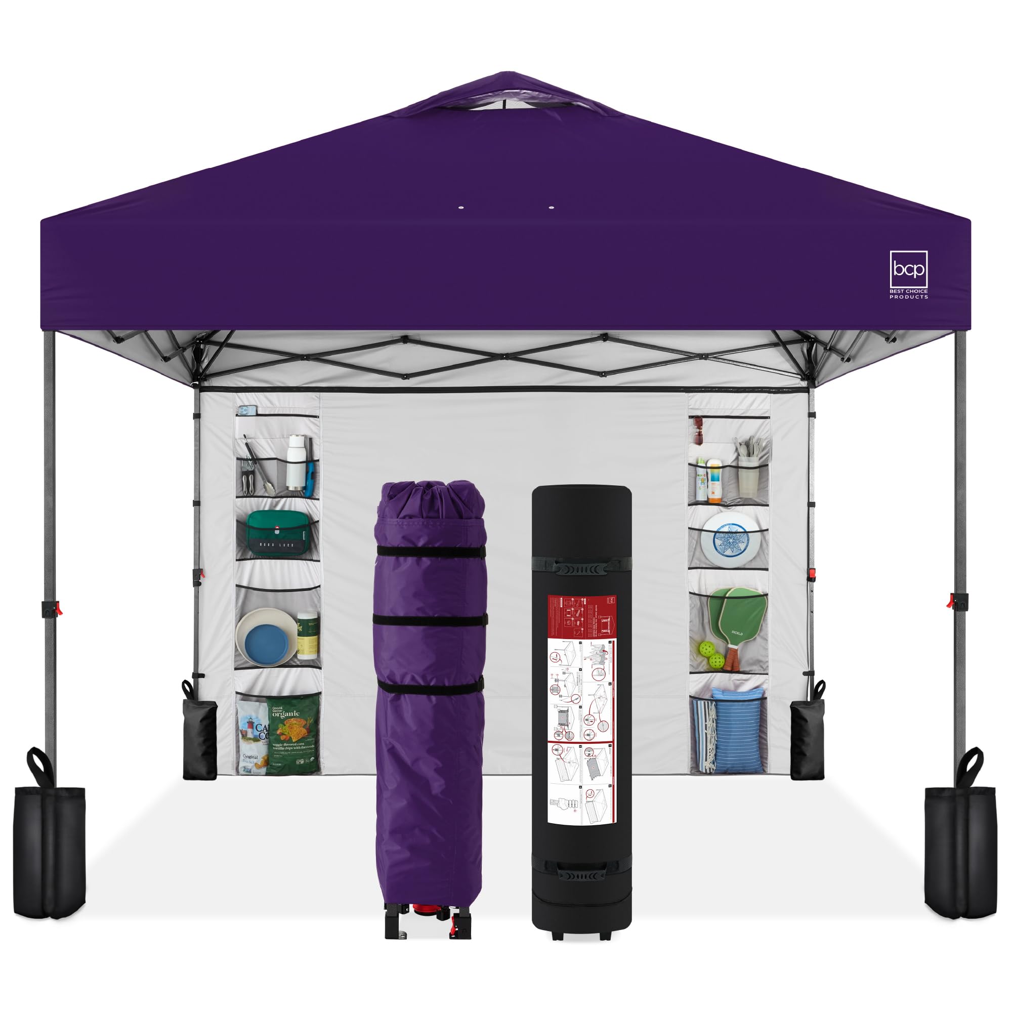 Best Choice Products 10x10ft Pop Up Canopy Tent with Sidewall, 1 Person 1 Minute Set Up, Carry Case, 4 Weight Bags - Pink/White