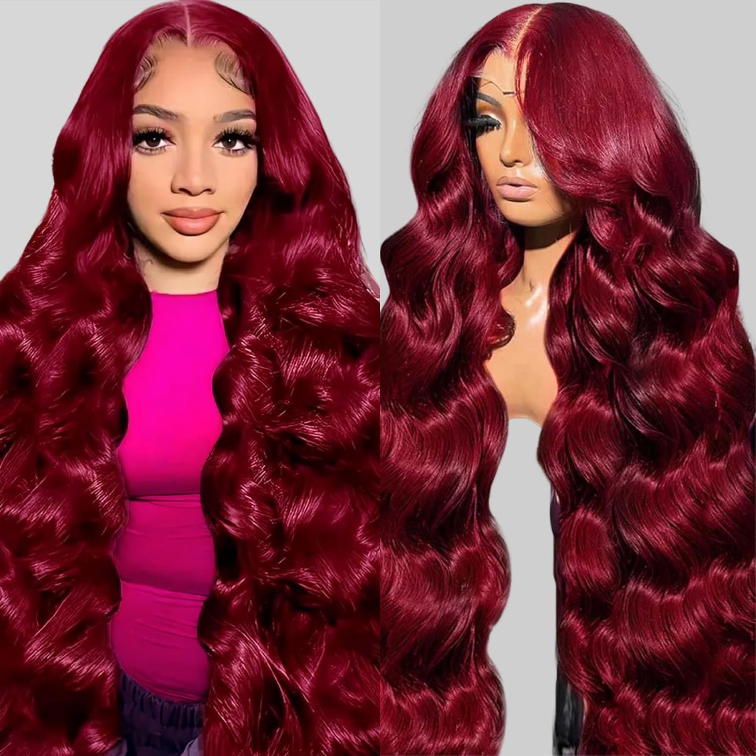 QZOQZO 28 Inch 99j Burgundy Lace Front Wigs Human Hair Red Burgundy Wig 180% Density 13x6 Body Wave Lace Front Wigs Pre Plucked Glueless Lace Front Wigs Human Hair for Women