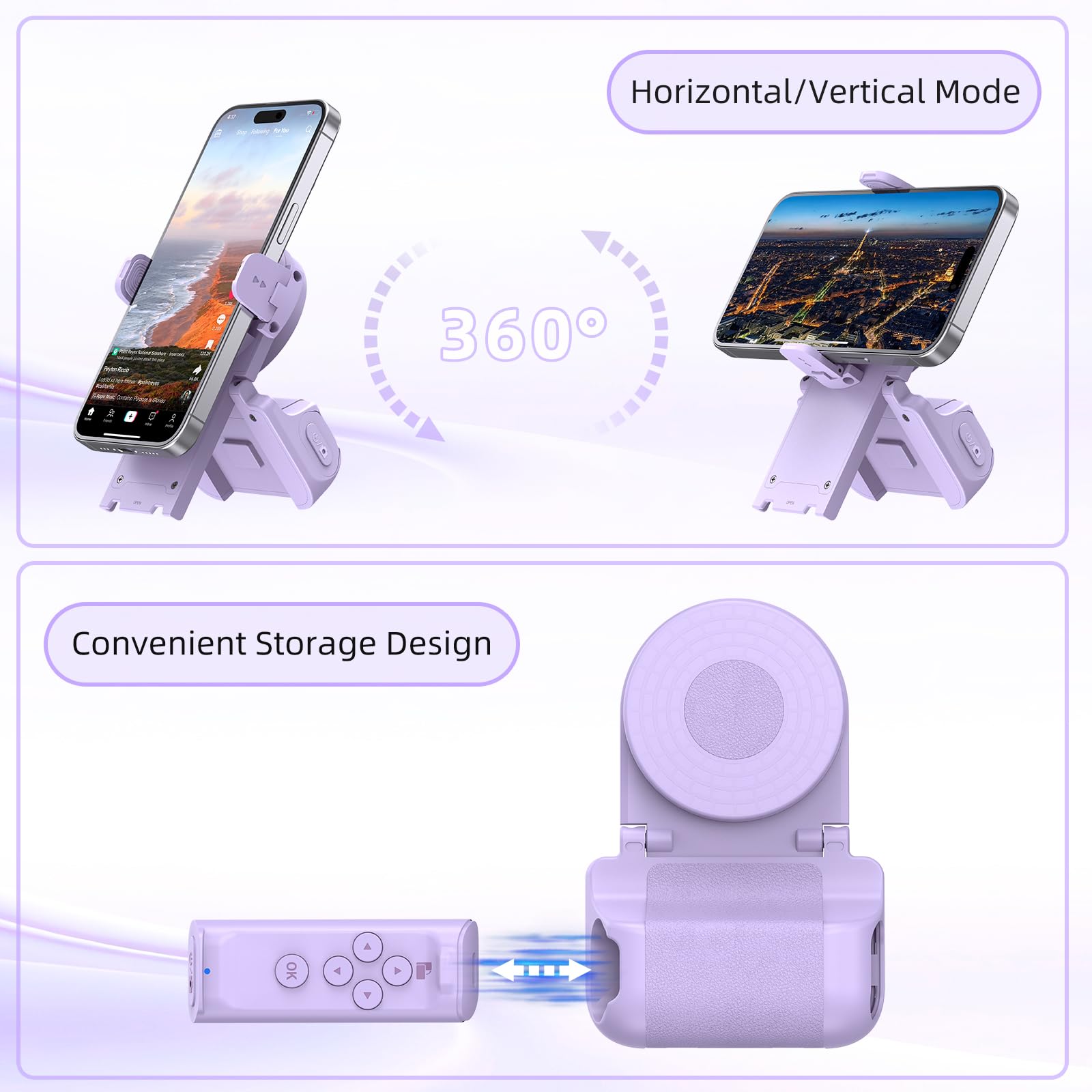 MILOUZ Remote Control Scrolling for Tiktok with Phone Stand,Page Turner for Kindle App E-Book,Bluetooth Camera Shutter Remote for iPhone, Android,iOS,iPad,Tablet (Purple)