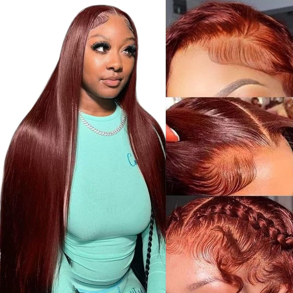 Fiumer Burgundy Wig Human Hair 28inch 13x6 HD Transparent Lace Straight 99J Red Human Hair Wig Colored Reddish Brown Lace Frontal Wigs 180% Density Pre Plucked