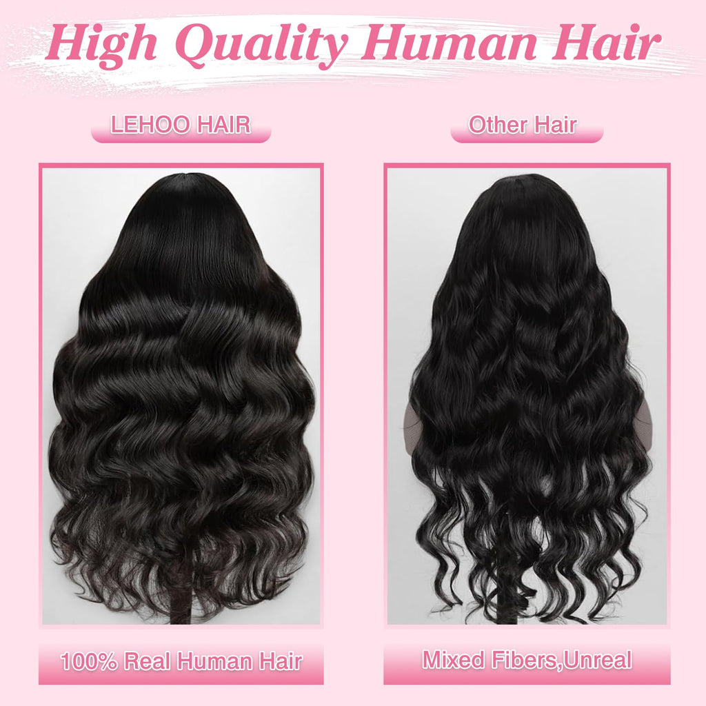 30 Inch 13x6 Body Wave Lace Front Wigs Human Hair Pre Plucked 220% Density Thick Real Virgin Human Hair Wig Invisilbe Hairline Tiny Knots Body Wave HD Lace Frontal Wigs 3X Longer Lifespan