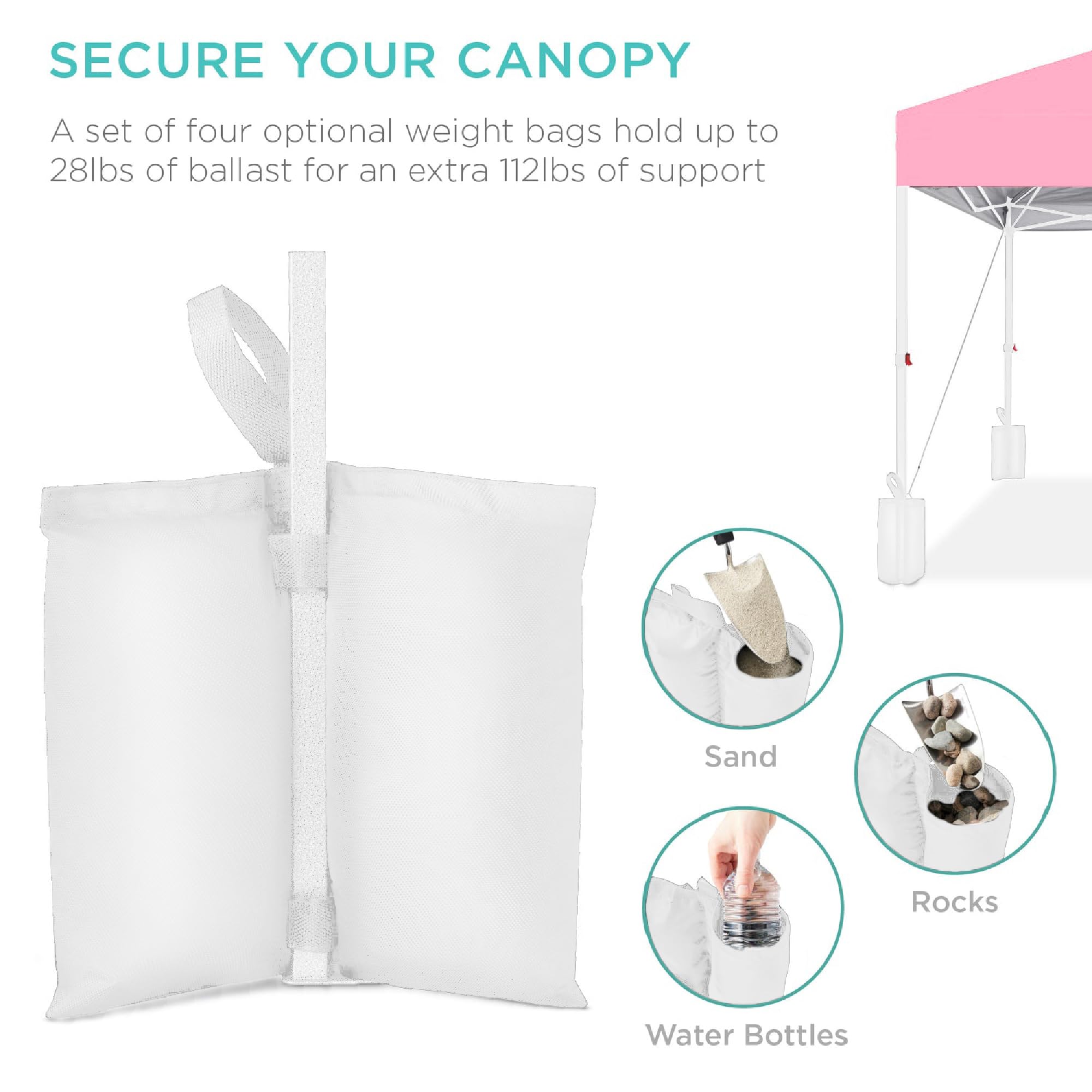 Best Choice Products 10x10ft Pop Up Canopy Tent with Sidewall, 1 Person 1 Minute Set Up, Carry Case, 4 Weight Bags - Pink/White