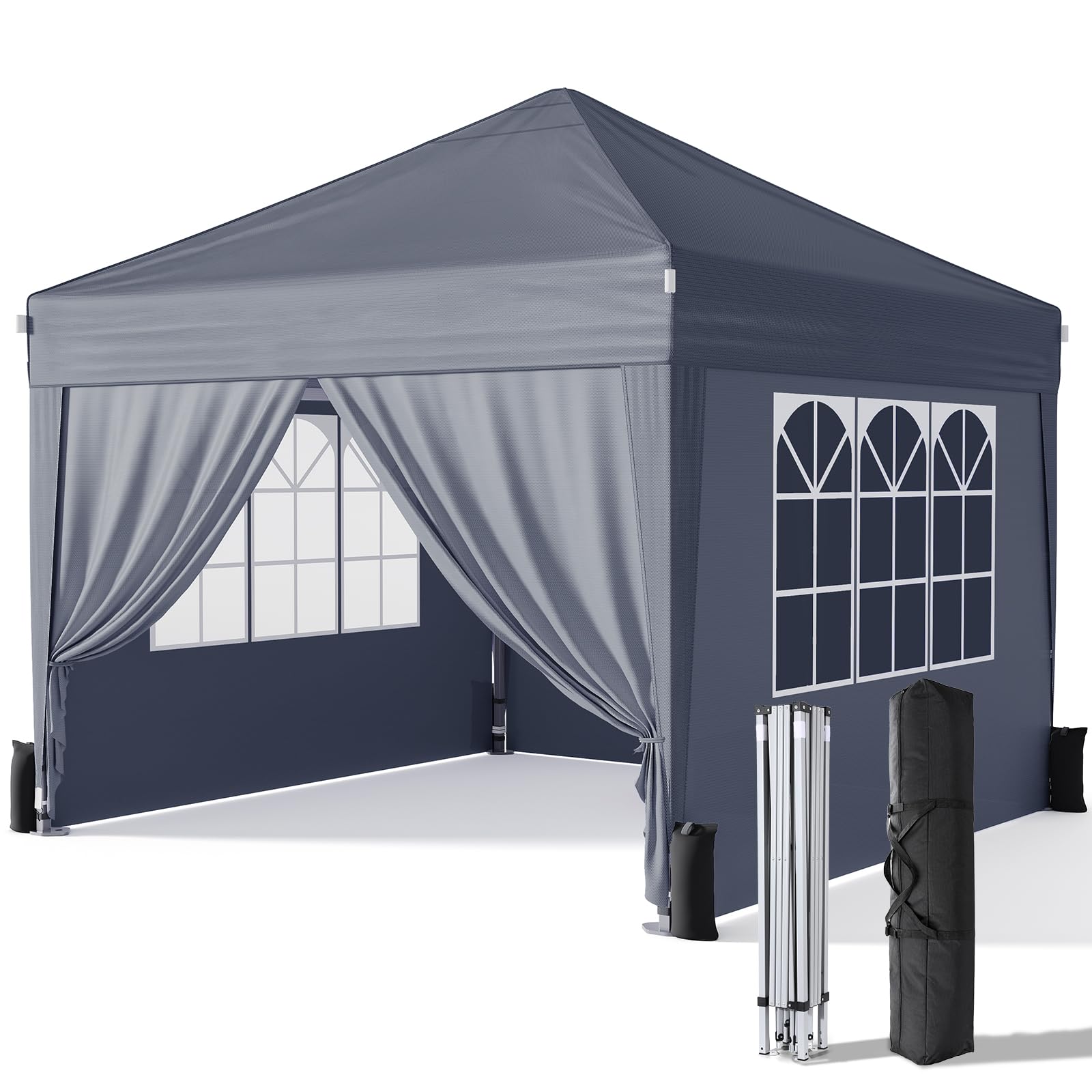 Driftalia 10x10 Pop Up Canopy with Sidewalls, Outdoor Instant Canopy Tent with Carry Bag for Commercial Events, Camping, Backyard Parties - White