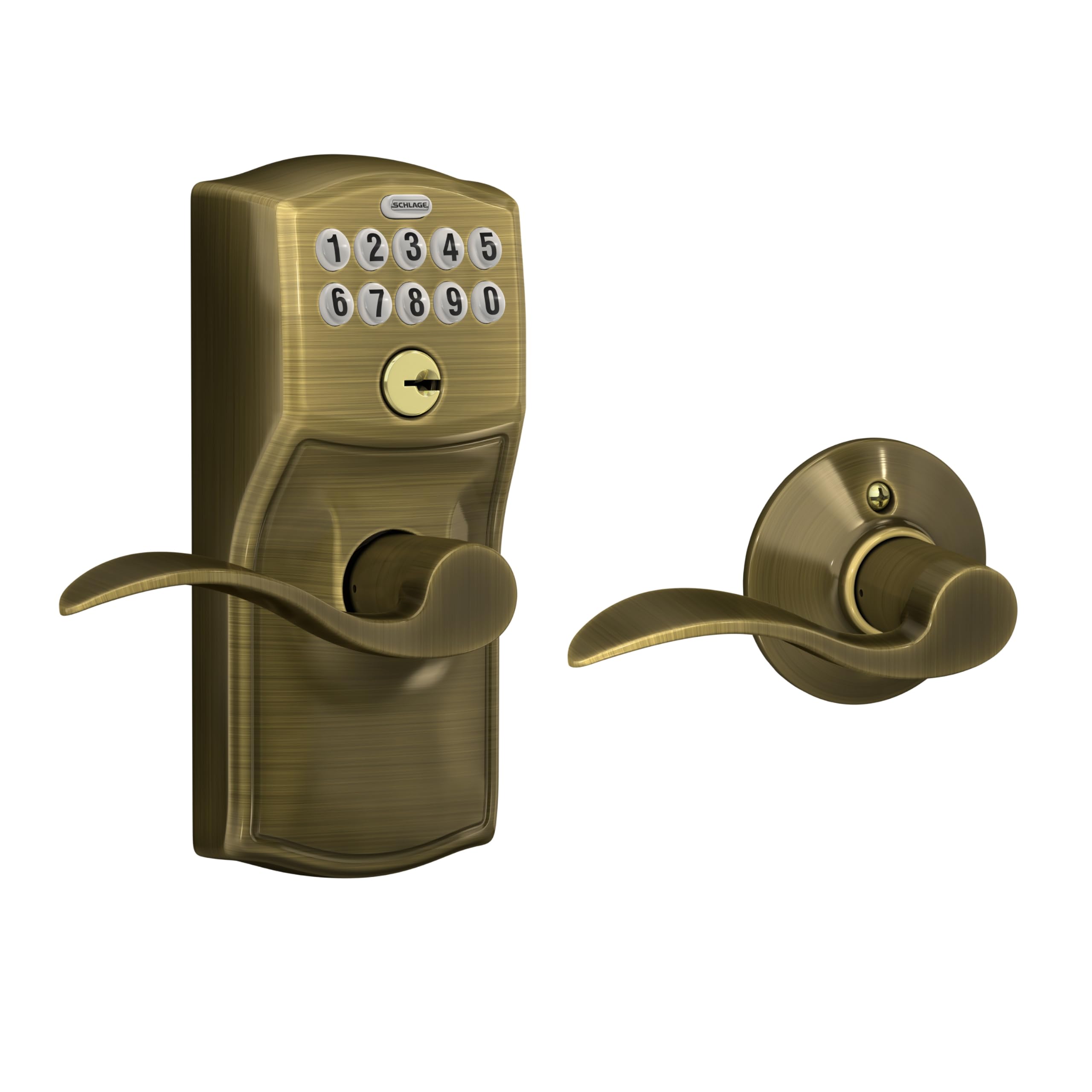 Schlage Plymouth Keypad Lock with Lever Handle, Electronic Keyless Door Entry, Auto‑Lock Enabled, Satin Chrome, FE575 PLY 626 ELA