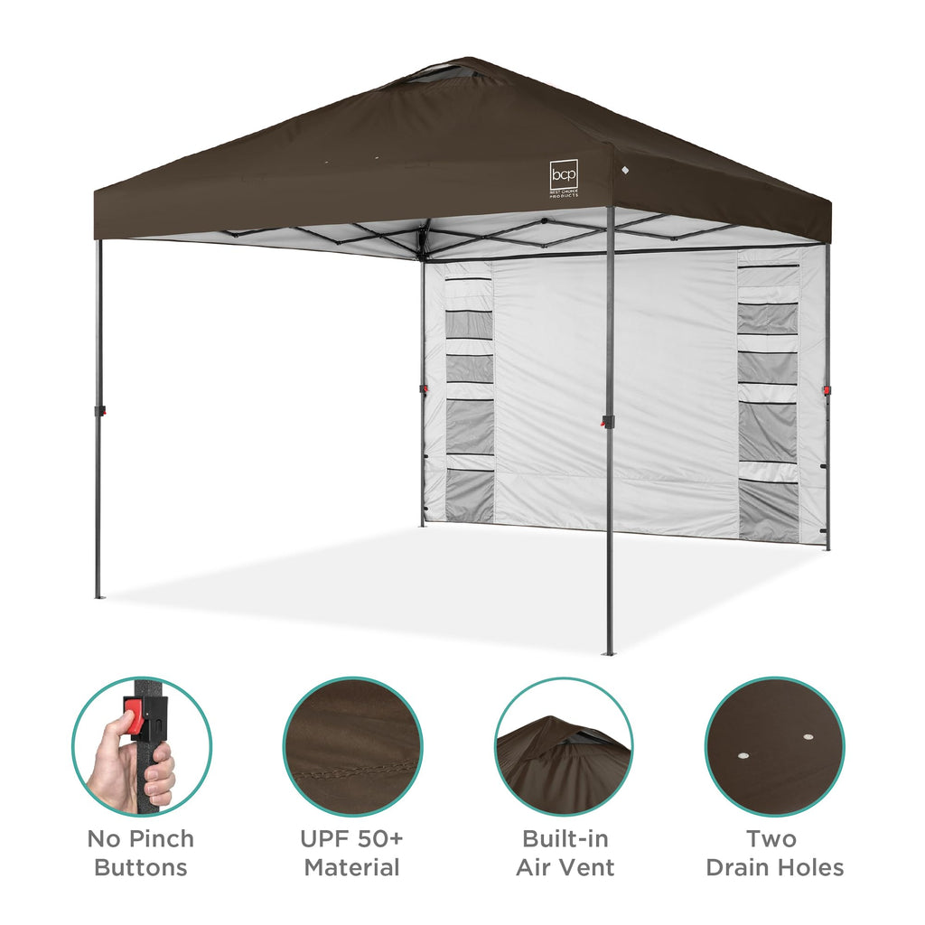 Best Choice Products 10x10ft Pop Up Canopy Tent with Sidewall, 1 Person 1 Minute Set Up, Carry Case, 4 Weight Bags - Pink/White
