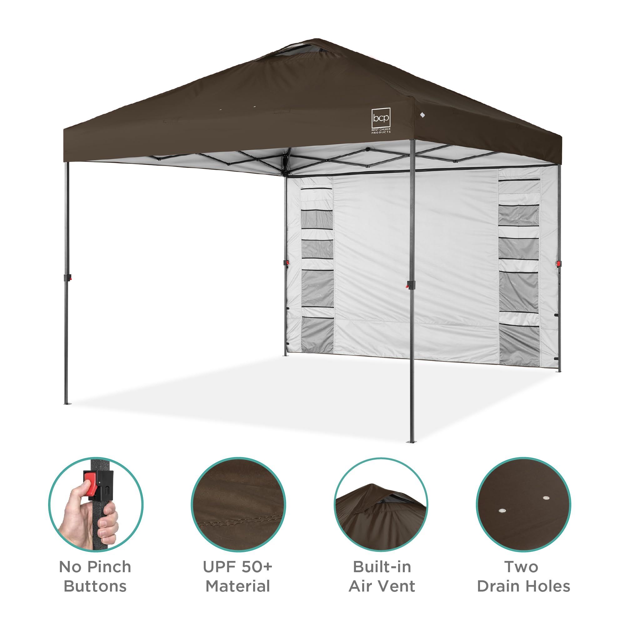 Best Choice Products 10x10ft Pop Up Canopy Tent with Sidewall, 1 Person 1 Minute Set Up, Carry Case, 4 Weight Bags - Pink/White