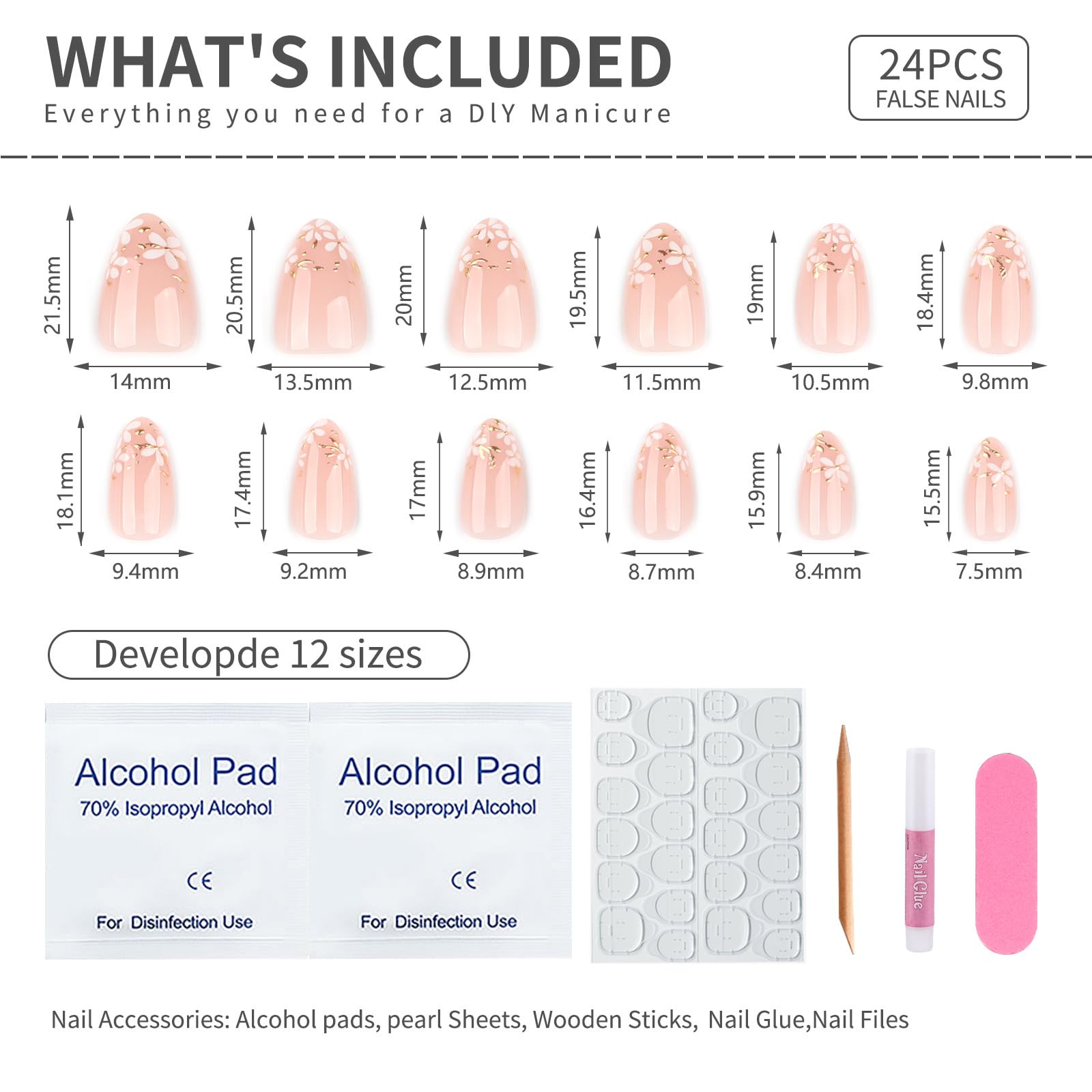 Summer French Press On Nails Short Almond, Cute Nude Pink Fake Nails with White French Tip & Brown Dot Detail, Glossy Gel Acrylic Stick On Nails, Perfect for Daily Wear & Gifts, New Packaging, 32PCS