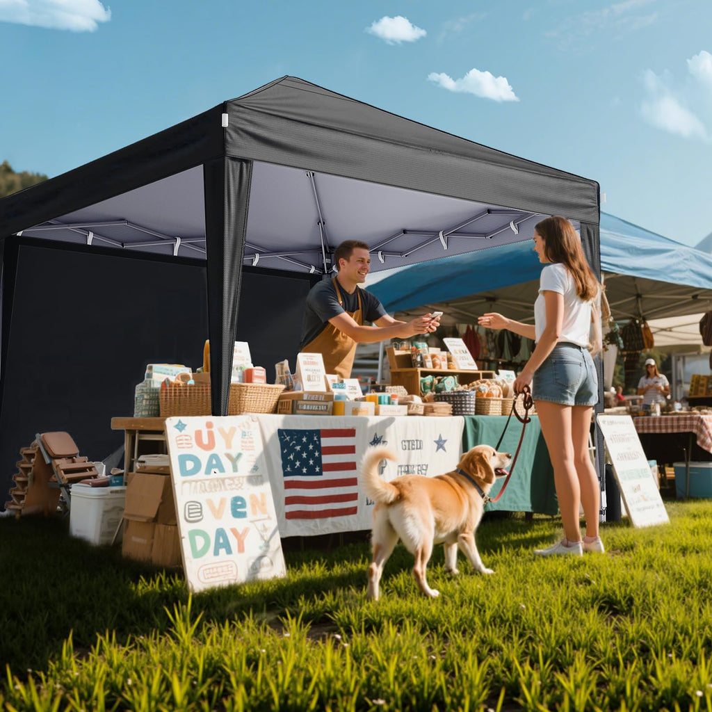 Driftalia 10x10 Pop Up Canopy with Sidewalls, Outdoor Instant Canopy Tent with Carry Bag for Commercial Events, Camping, Backyard Parties - White