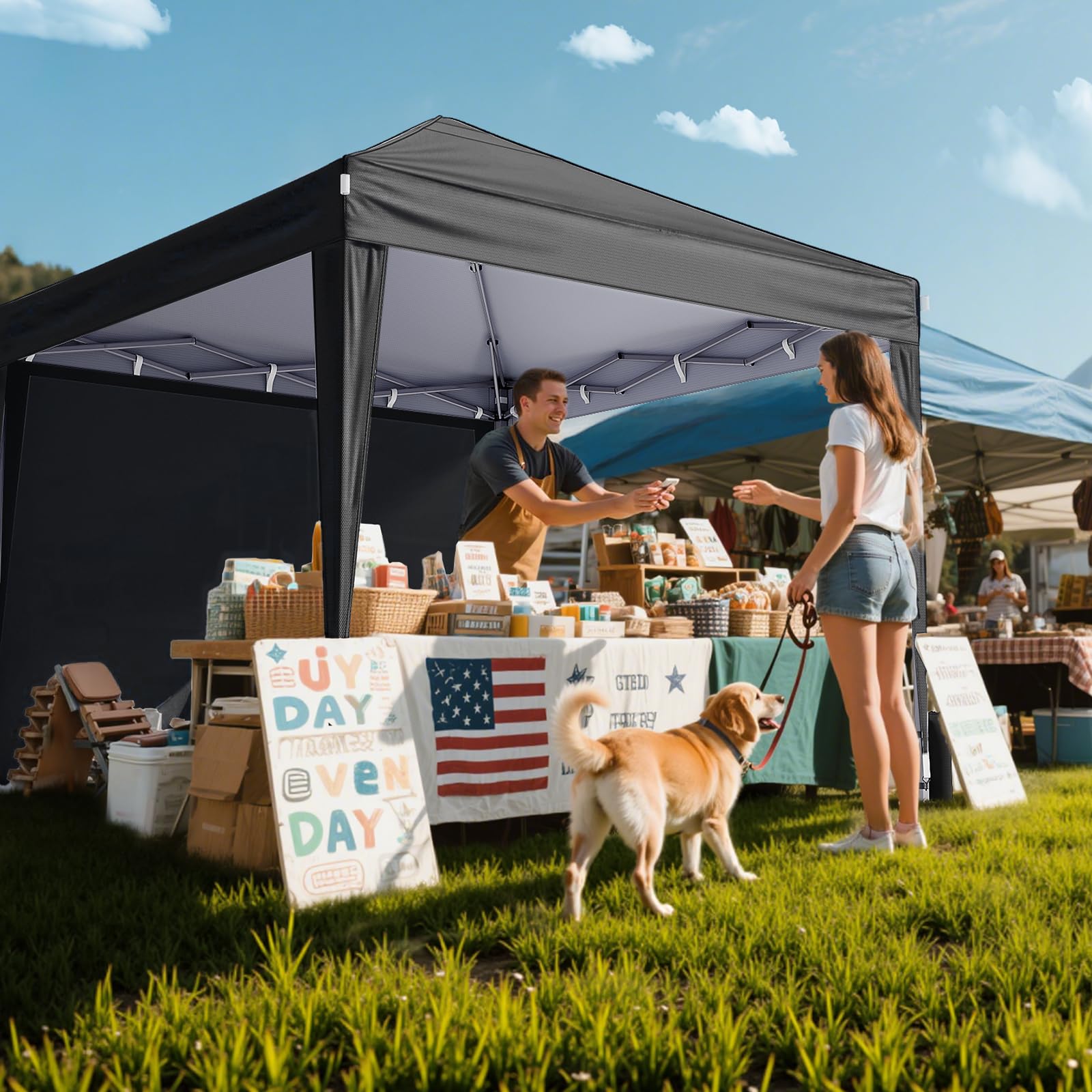 Driftalia 10x10 Pop Up Canopy with Sidewalls, Outdoor Instant Canopy Tent with Carry Bag for Commercial Events, Camping, Backyard Parties - White