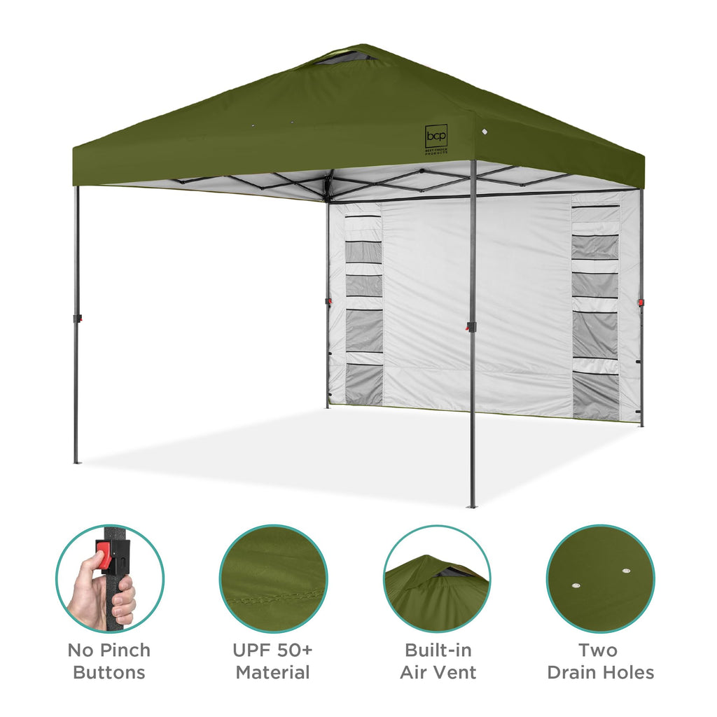Best Choice Products 10x10ft Pop Up Canopy Tent with Sidewall, 1 Person 1 Minute Set Up, Carry Case, 4 Weight Bags - Pink/White