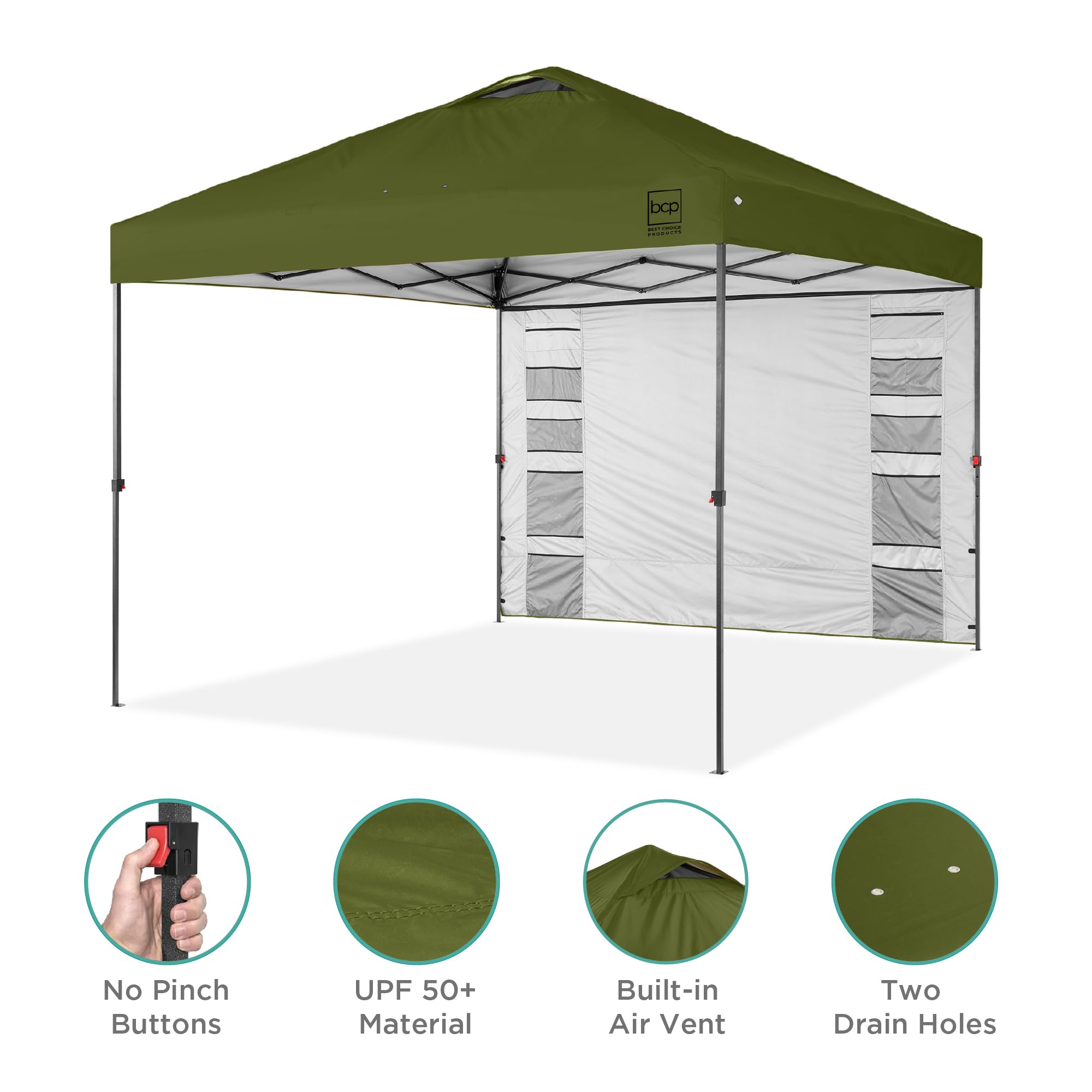 Best Choice Products 10x10ft Pop Up Canopy Tent with Sidewall, 1 Person 1 Minute Set Up, Carry Case, 4 Weight Bags - Pink/White