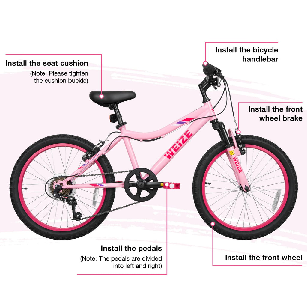 WEIZE 20 24 Inch Kids Mountain Bike,Kids Bike for Girls Age 6-14 Year Old,6 Speed Kid Bicycle with Front Suspension Fork,Adjustable Seat Height,High-Carbon Steel Frame,Ideal for Girl Adventurers