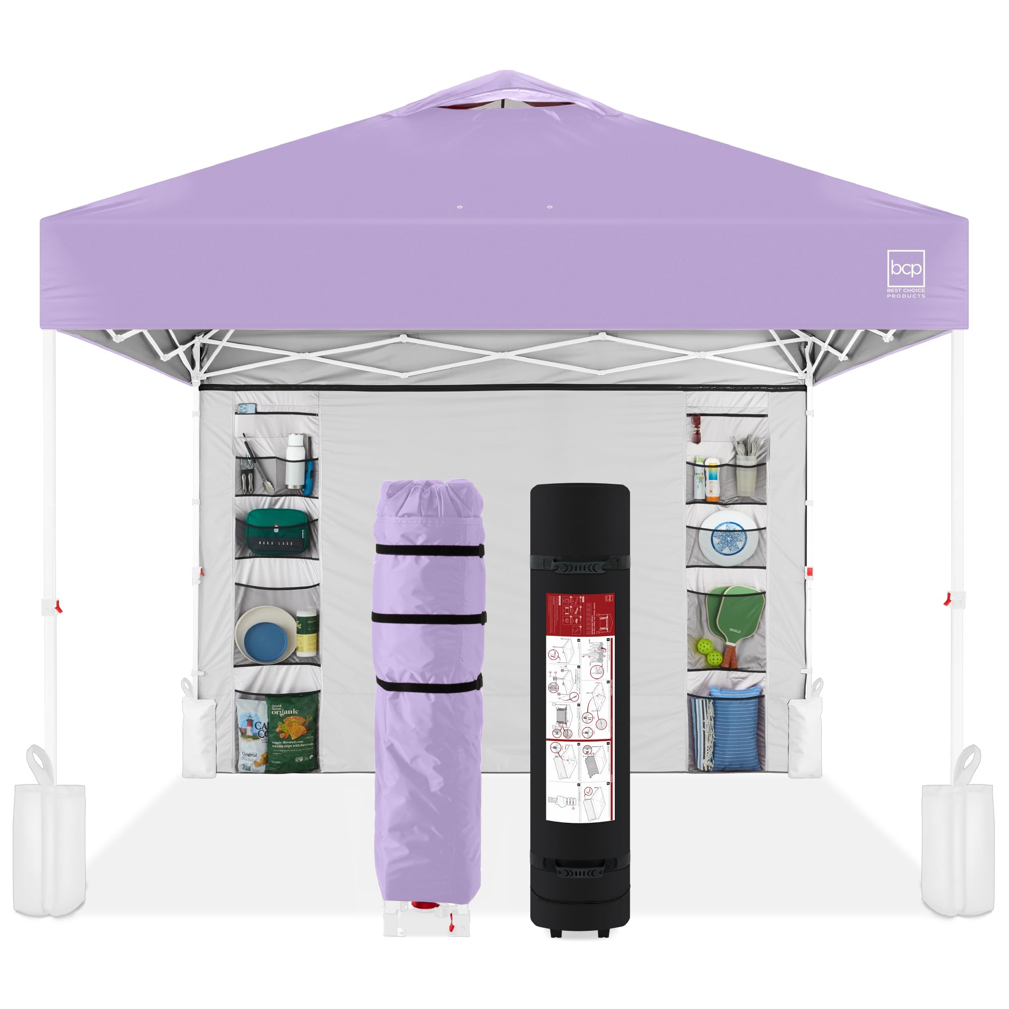Best Choice Products 10x10ft Pop Up Canopy Tent with Sidewall, 1 Person 1 Minute Set Up, Carry Case, 4 Weight Bags - Pink/White