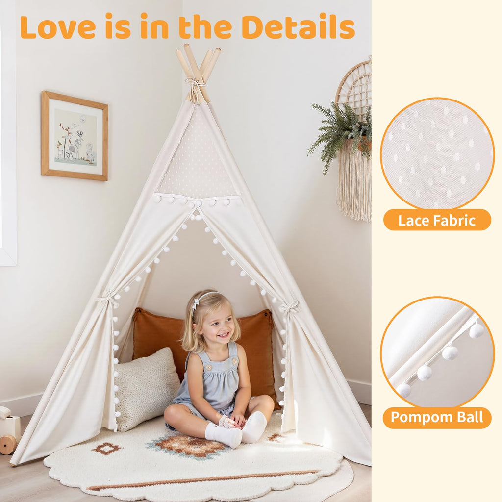 Kids Teepee Tent for Kids, Kid Play Tents for Girls & Boys, Gifts Playhouse for Indoor Outdoor Games, Toddler Toys House for Baby (Tee Pee for Child)