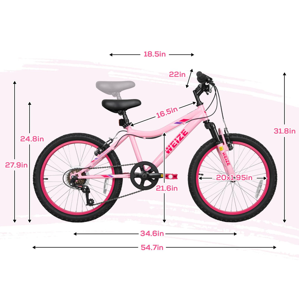WEIZE 20 24 Inch Kids Mountain Bike,Kids Bike for Girls Age 6-14 Year Old,6 Speed Kid Bicycle with Front Suspension Fork,Adjustable Seat Height,High-Carbon Steel Frame,Ideal for Girl Adventurers