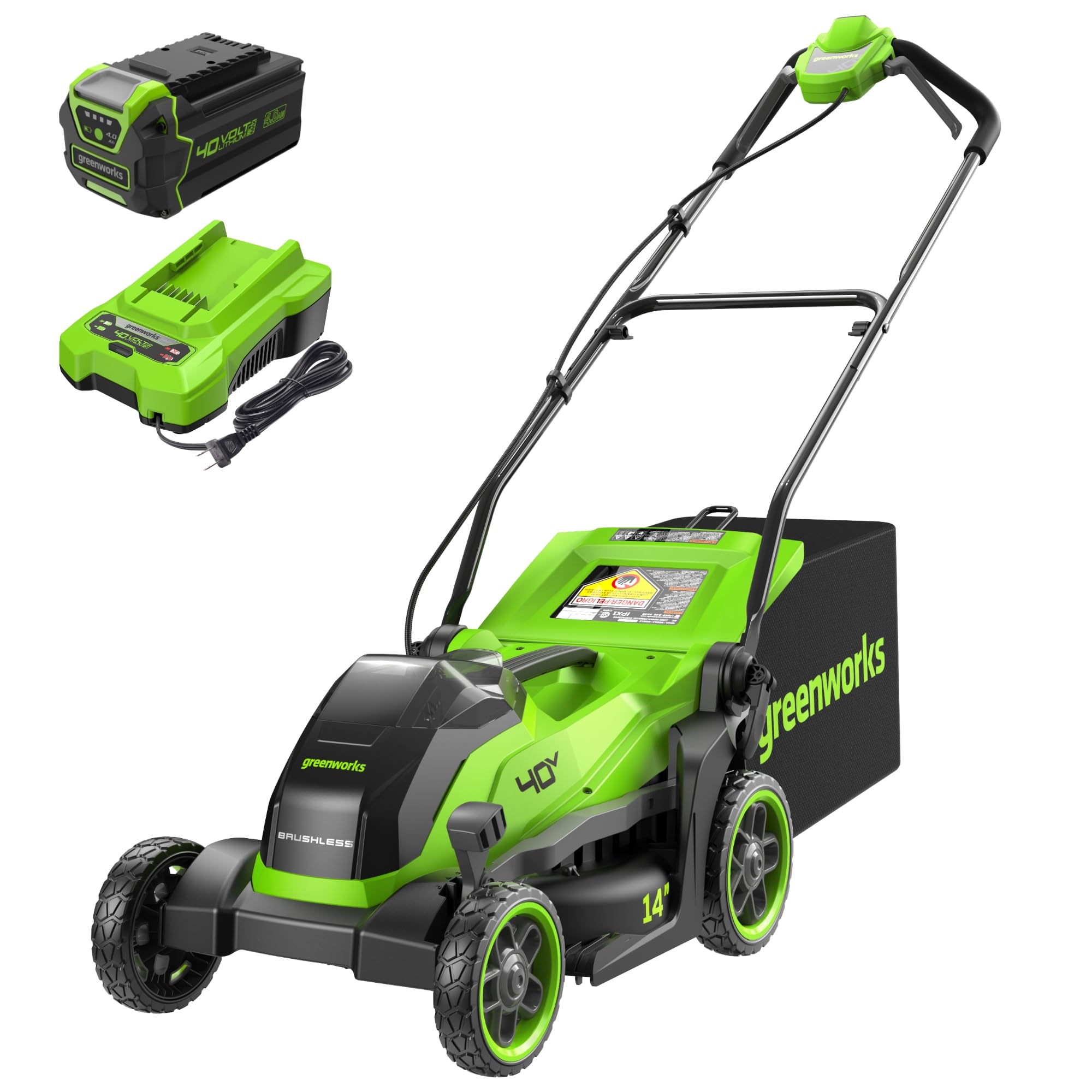 Greenworks 40V 16" (Push) Cordless Lawn Mower, 4.0Ah Battery (1/3 Acre, Push Button Start, Compatible with 75+ Tools)