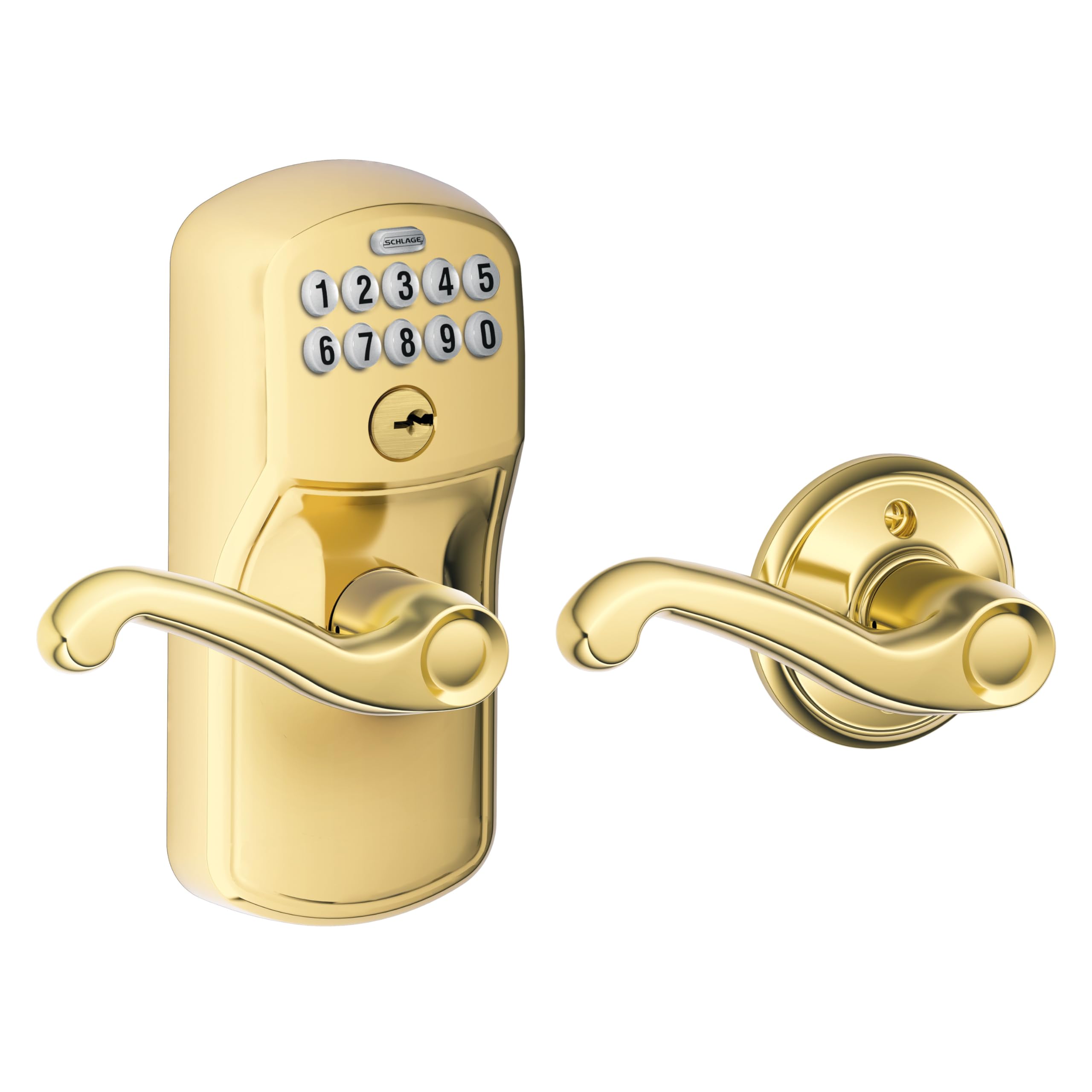 Schlage Plymouth Keypad Lock with Lever Handle, Electronic Keyless Door Entry, Auto‑Lock Enabled, Satin Chrome, FE575 PLY 626 ELA
